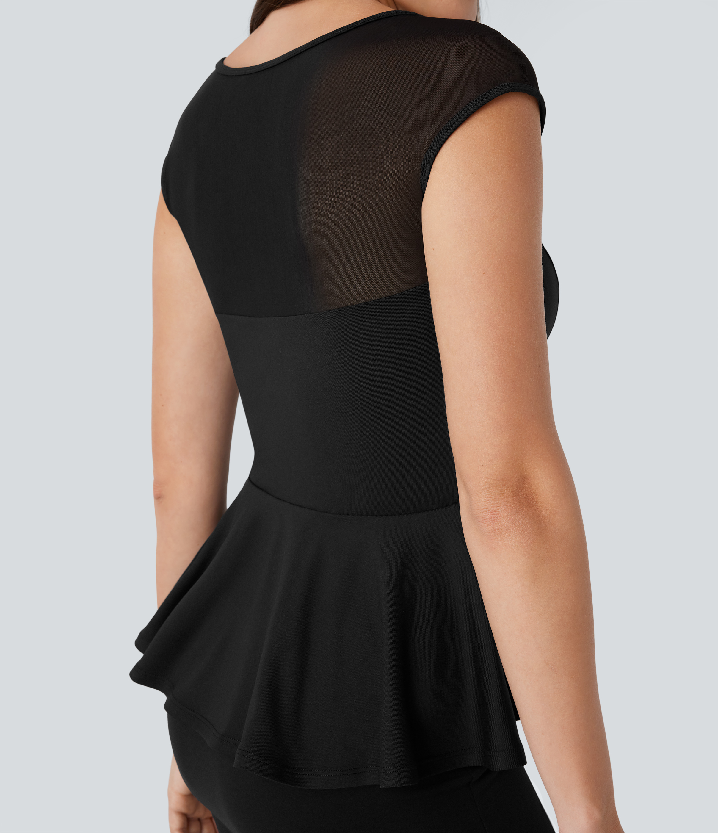 Halara Contrast Mesh Slim Work Peplum Top Tank Top - Black - XS golf tops halter top tunic tops sleeveless tops backless top 
