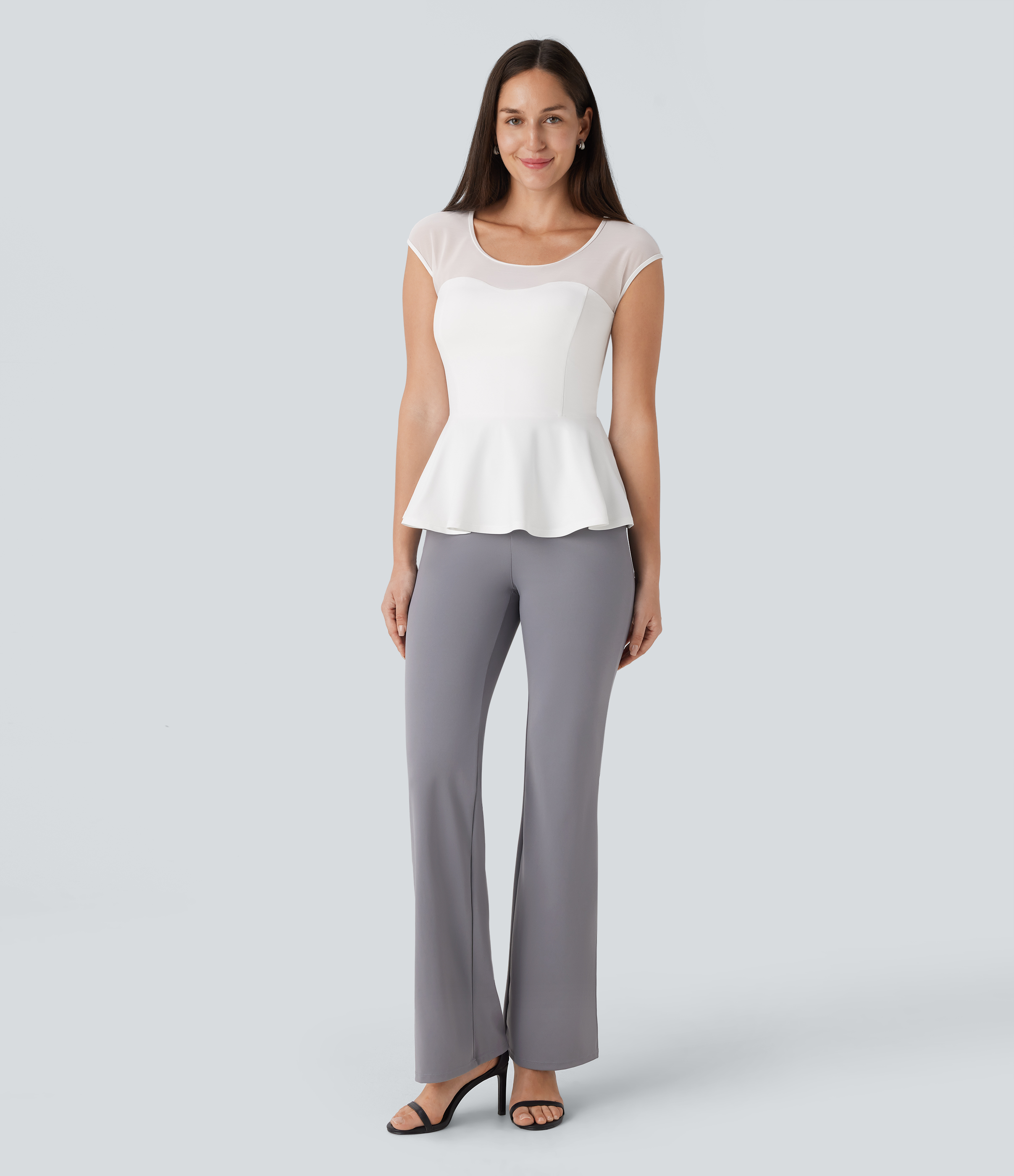 Halara Contrast Mesh Slim Work Peplum Top Tank Top - White - XS golf tops halter top tunic tops sleeveless tops backless top 