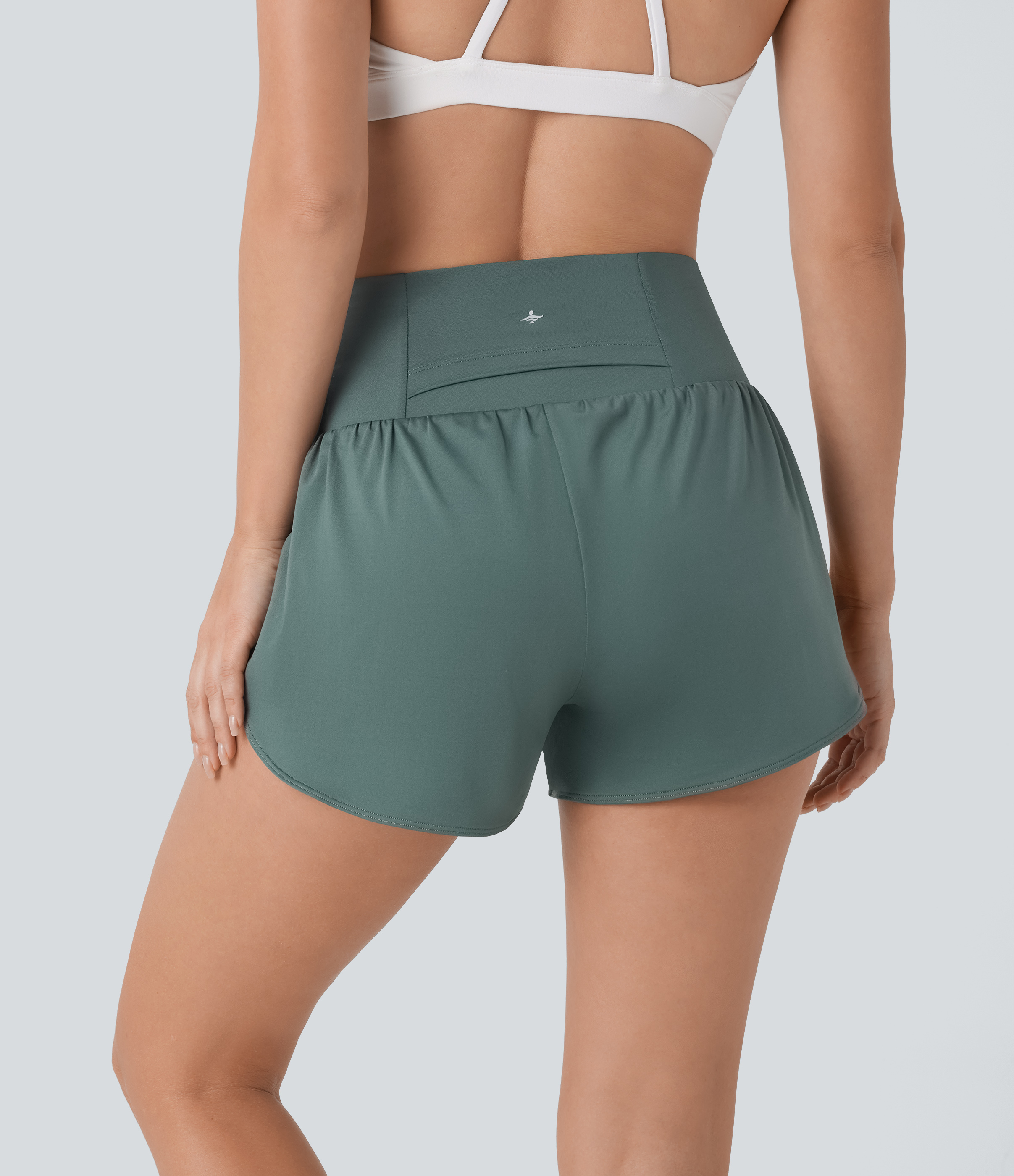 Halara Super High Waisted Contrast Mesh Back Pocket & Side Hidden Pocket 2-in-1 Yoga Shorts 3`` Gym Short - Duck Green - L booty shorts 