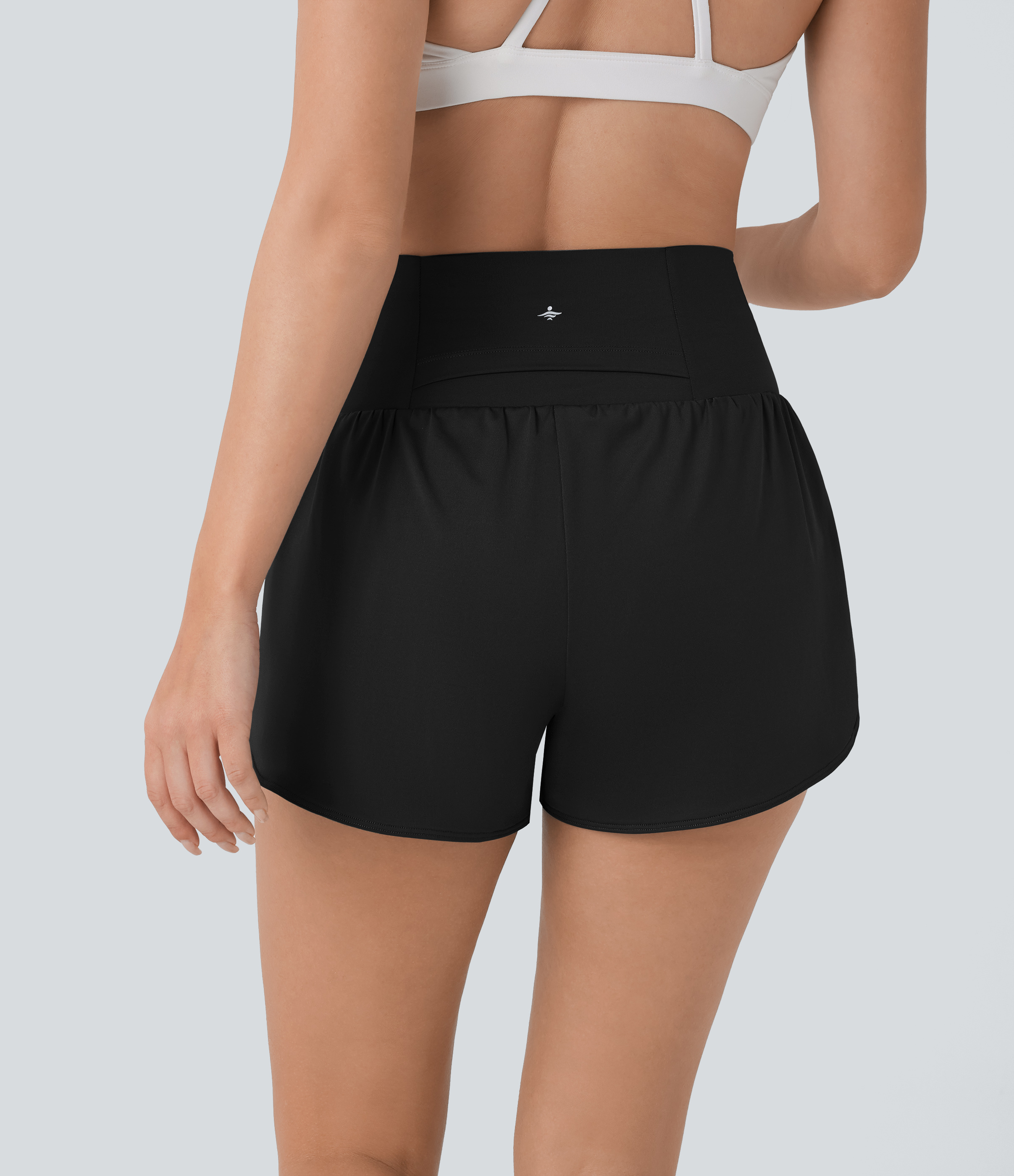Halara Super High Waisted Contrast Mesh Back Pocket & Side Hidden Pocket 2-in-1 Yoga Shorts 3`` Gym Short - Black - L booty shorts 