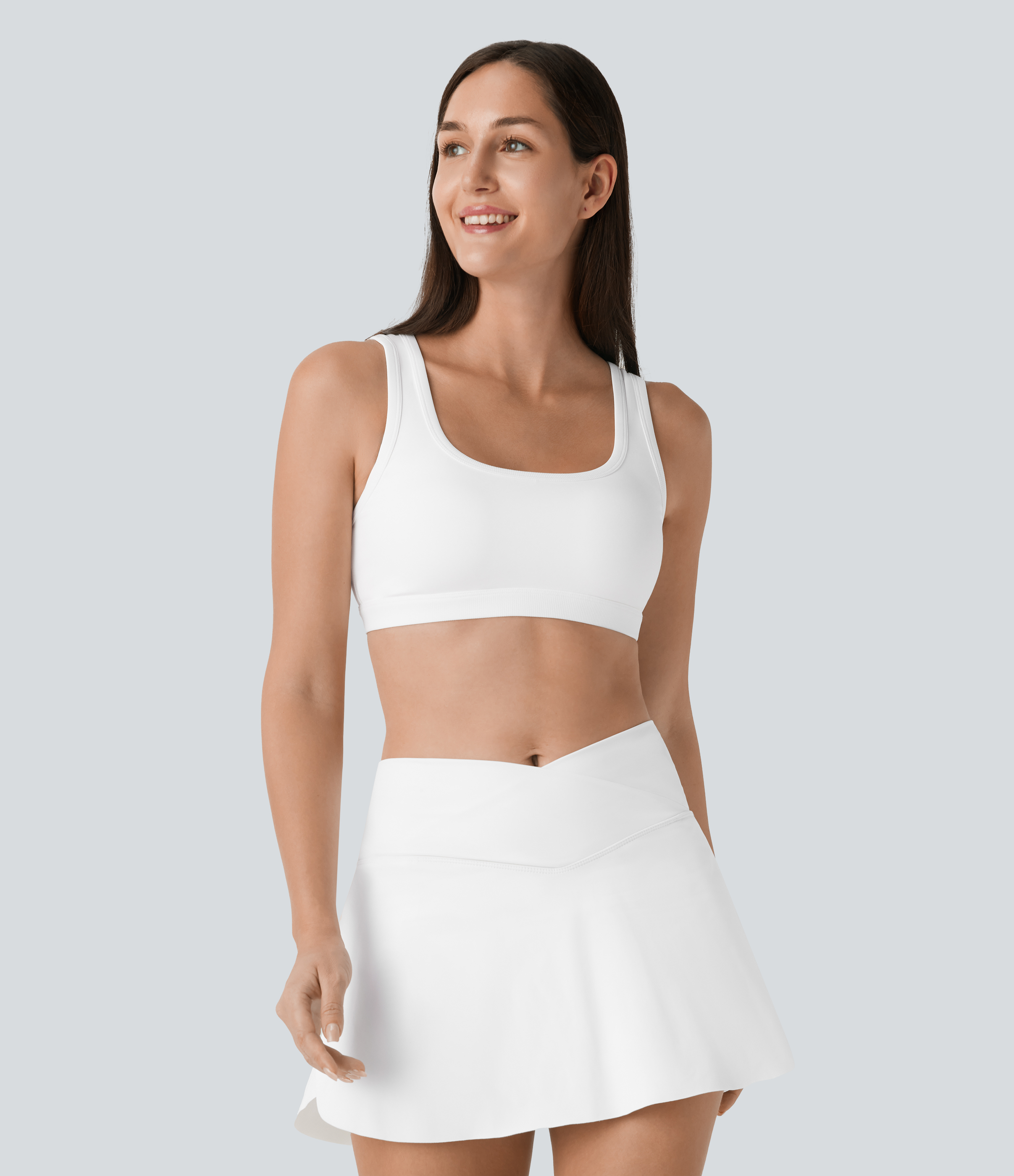Halara Softlyzeroв„ў Low Support Backless U Neck Yoga Sports Bra-UPF50+  - White - M push up bra strapless bra backless bra sticky bra 