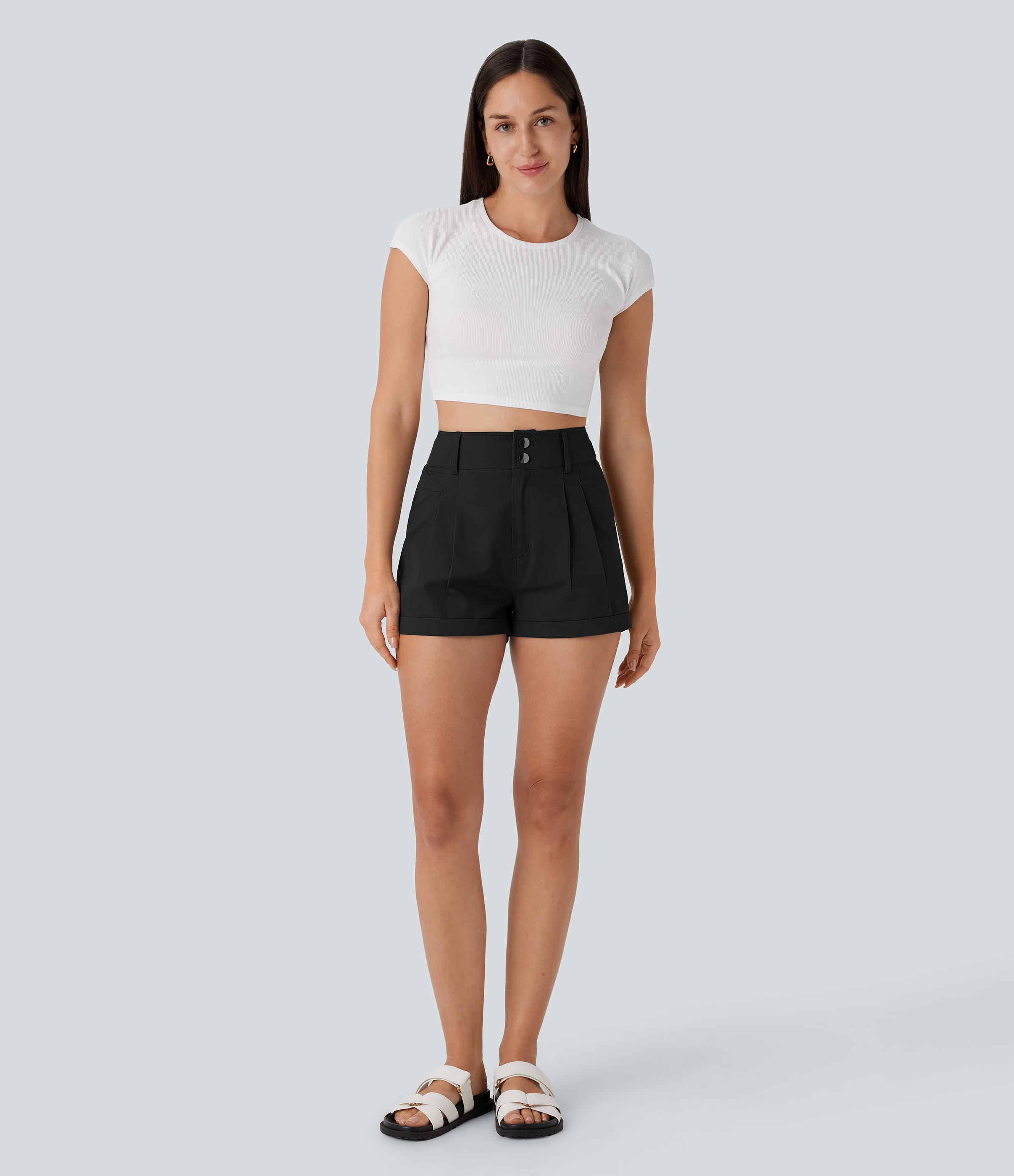 Halara High Waisted Button Zipper Multiple Pockets Casual Cotton Shorts  - Black - XL booty shorts compression shorts yoga shorts 