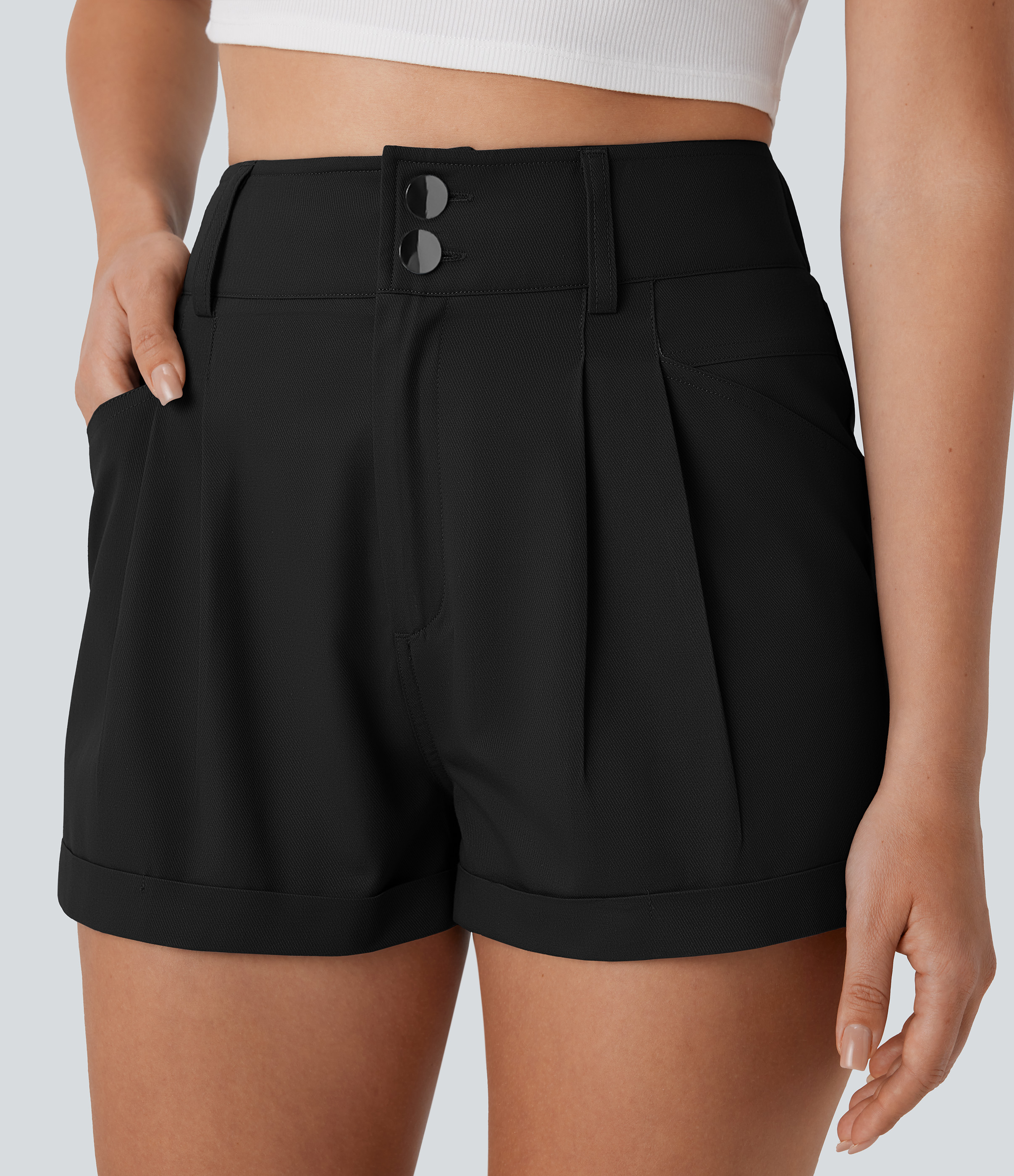 Halara High Waisted Button Zipper Multiple Pockets Casual Cotton Shorts  - Black - XL booty shorts compression shorts yoga shorts 