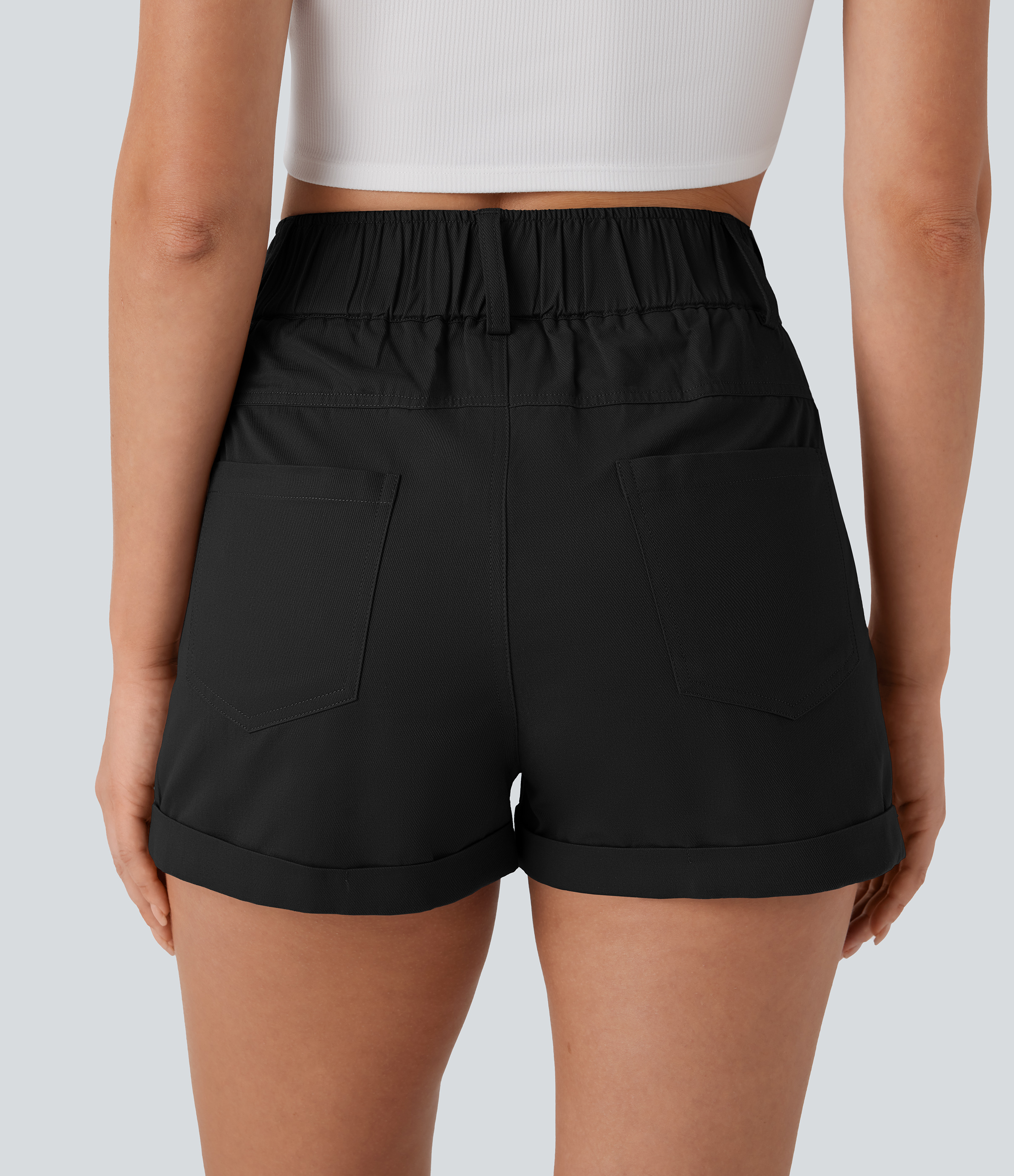 Halara High Waisted Button Zipper Multiple Pockets Casual Cotton Shorts  - Black - XL booty shorts compression shorts yoga shorts 