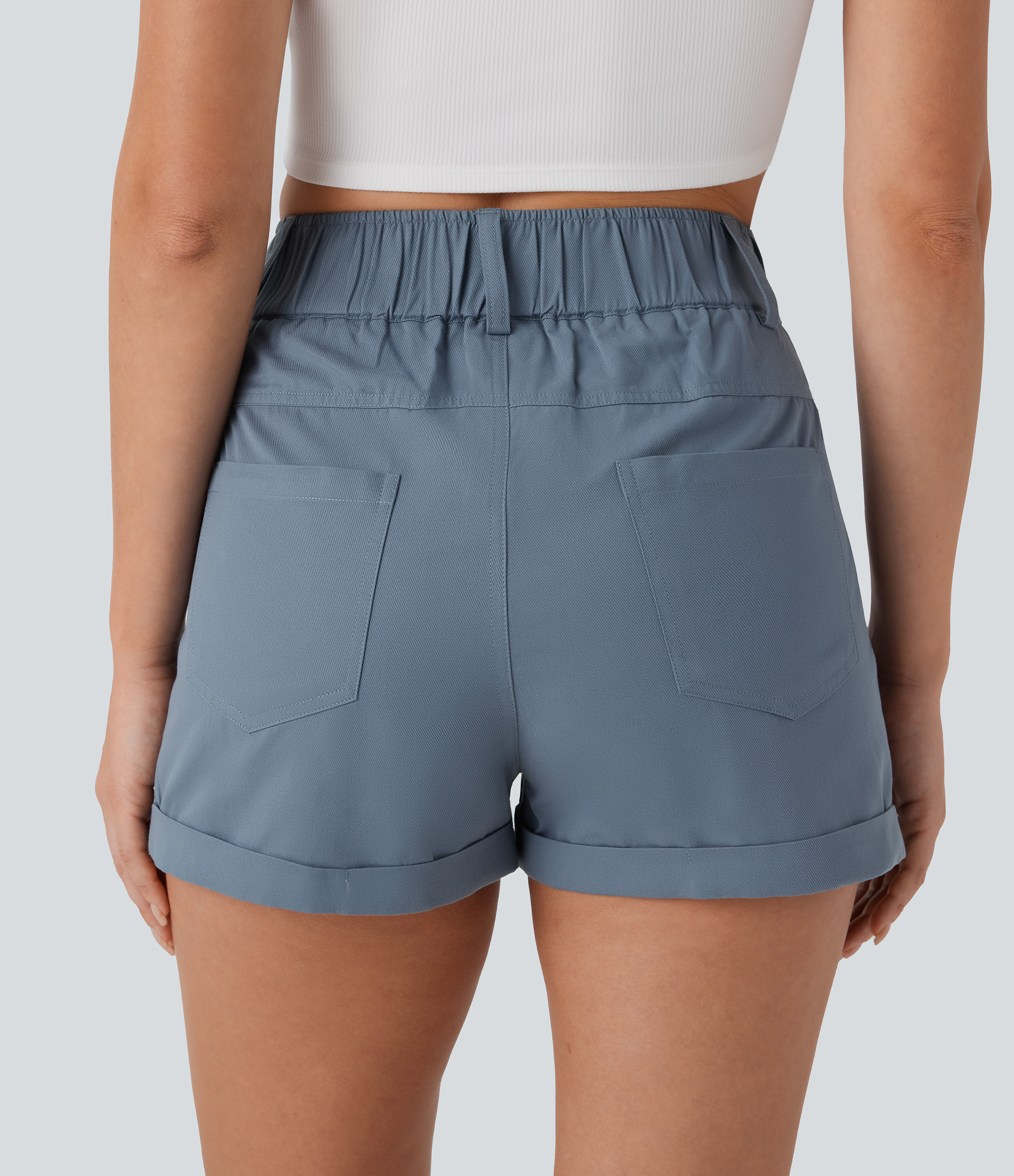 Halara High Waisted Button Zipper Multiple Pockets Casual Cotton Shorts  - Faded Denim - XS booty shorts compression shorts yoga shorts 