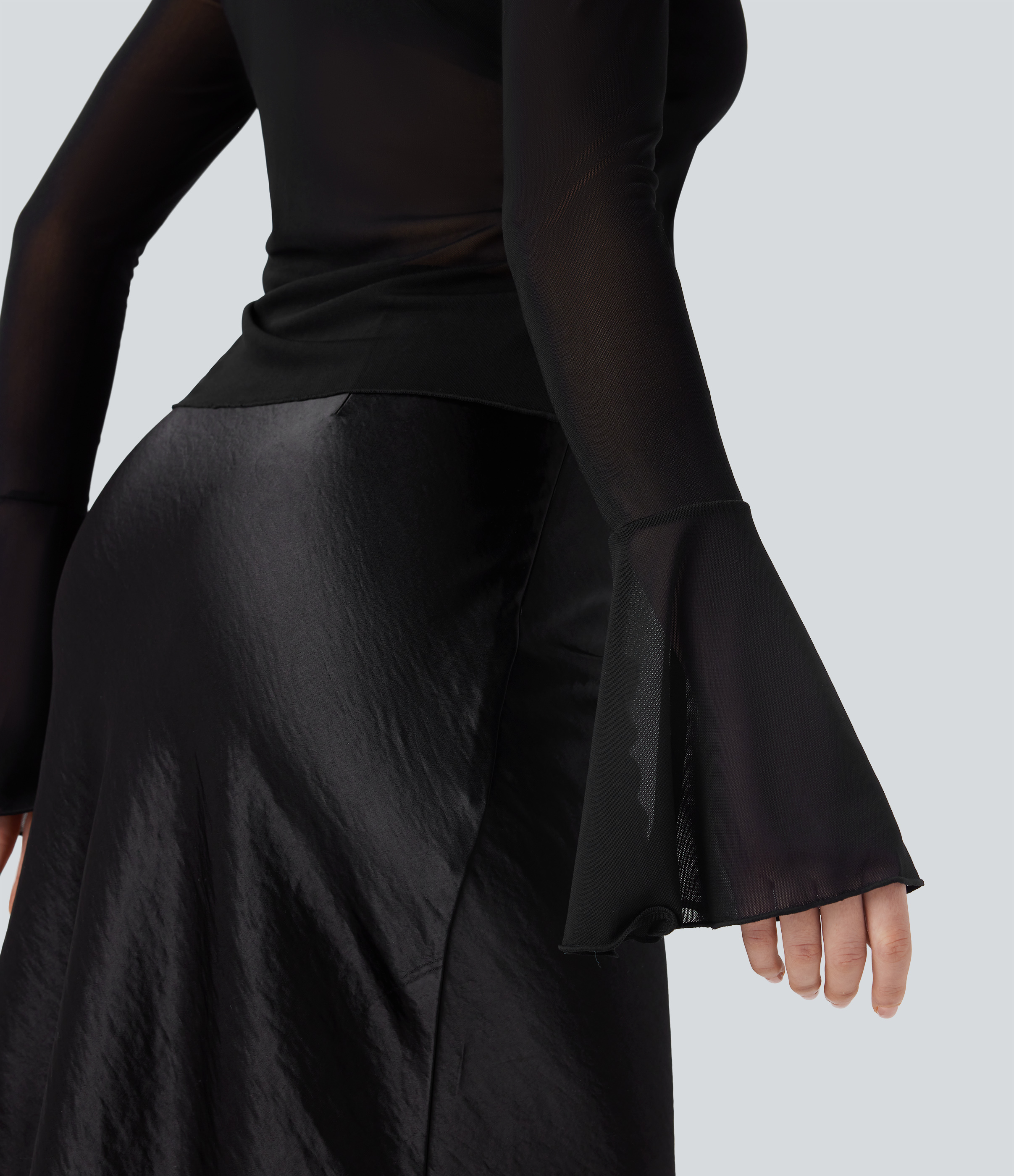 Halara Sheer Mesh V Neck Flounce Sleeve Ruffle Tie Front Casual Top Tank Top - Black - L golf tops halter top tunic tops sleeveless tops 