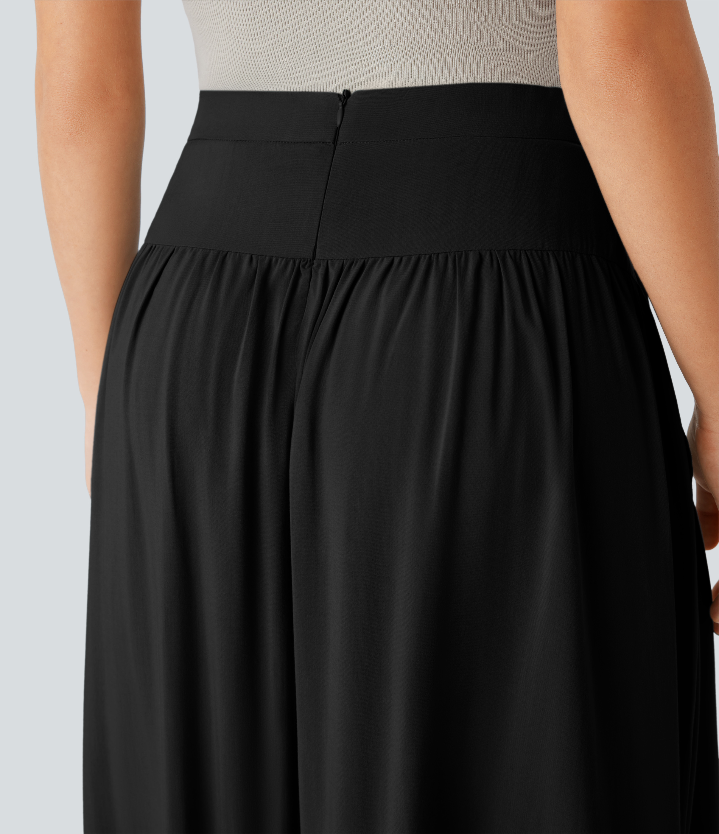 Halara Mid Low Rise Side Pocket Knot Invisible Zipper Flowy Maxi Resort Skirt  - Black - XL(regular) 