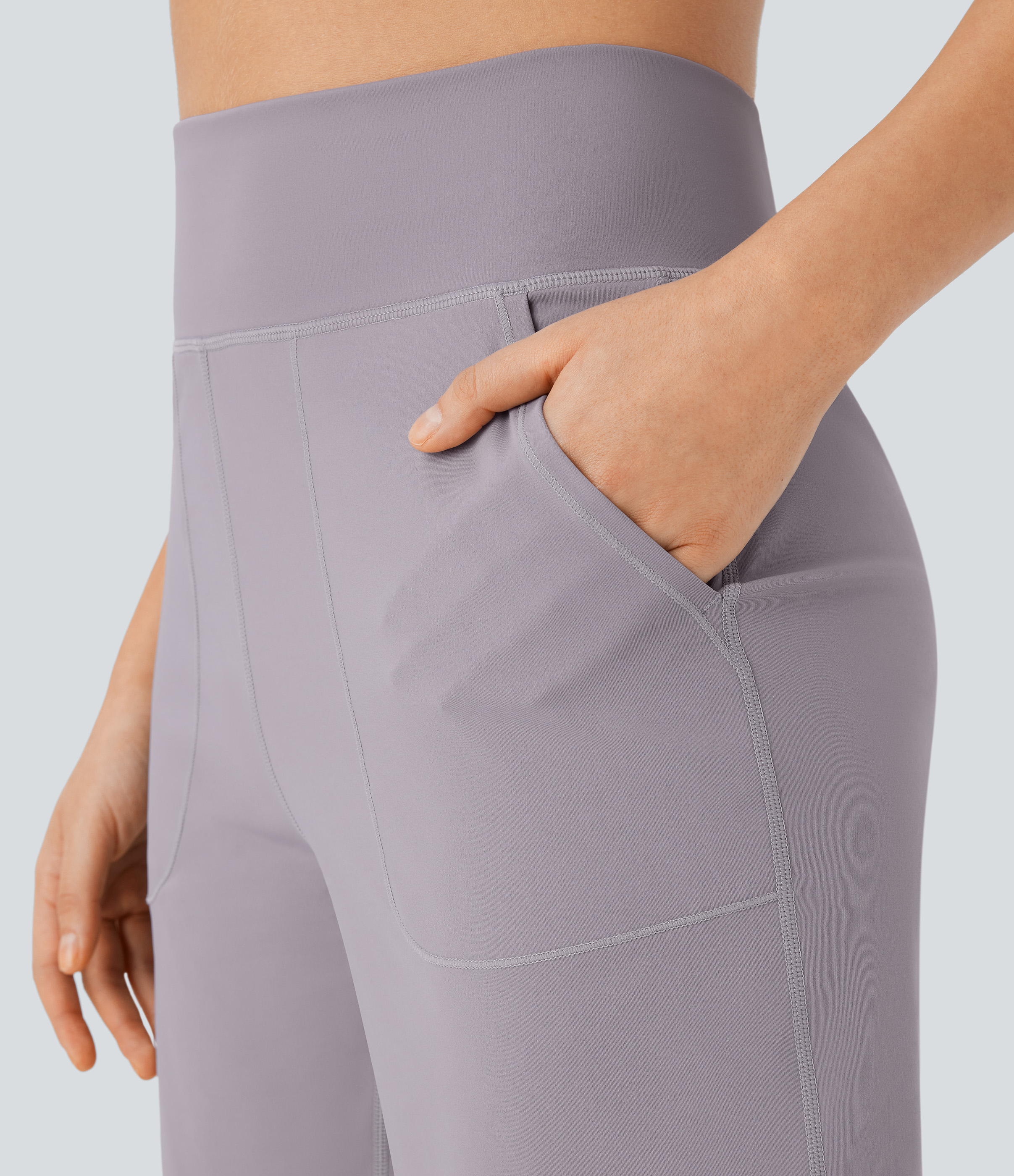 Halara Softlyzeroв„ў Airy High Waisted Multiple Pockets Cool Touch Yoga Shorts 7``-UPF50+ Gym Short - Gull - S booty shorts compression shorts 