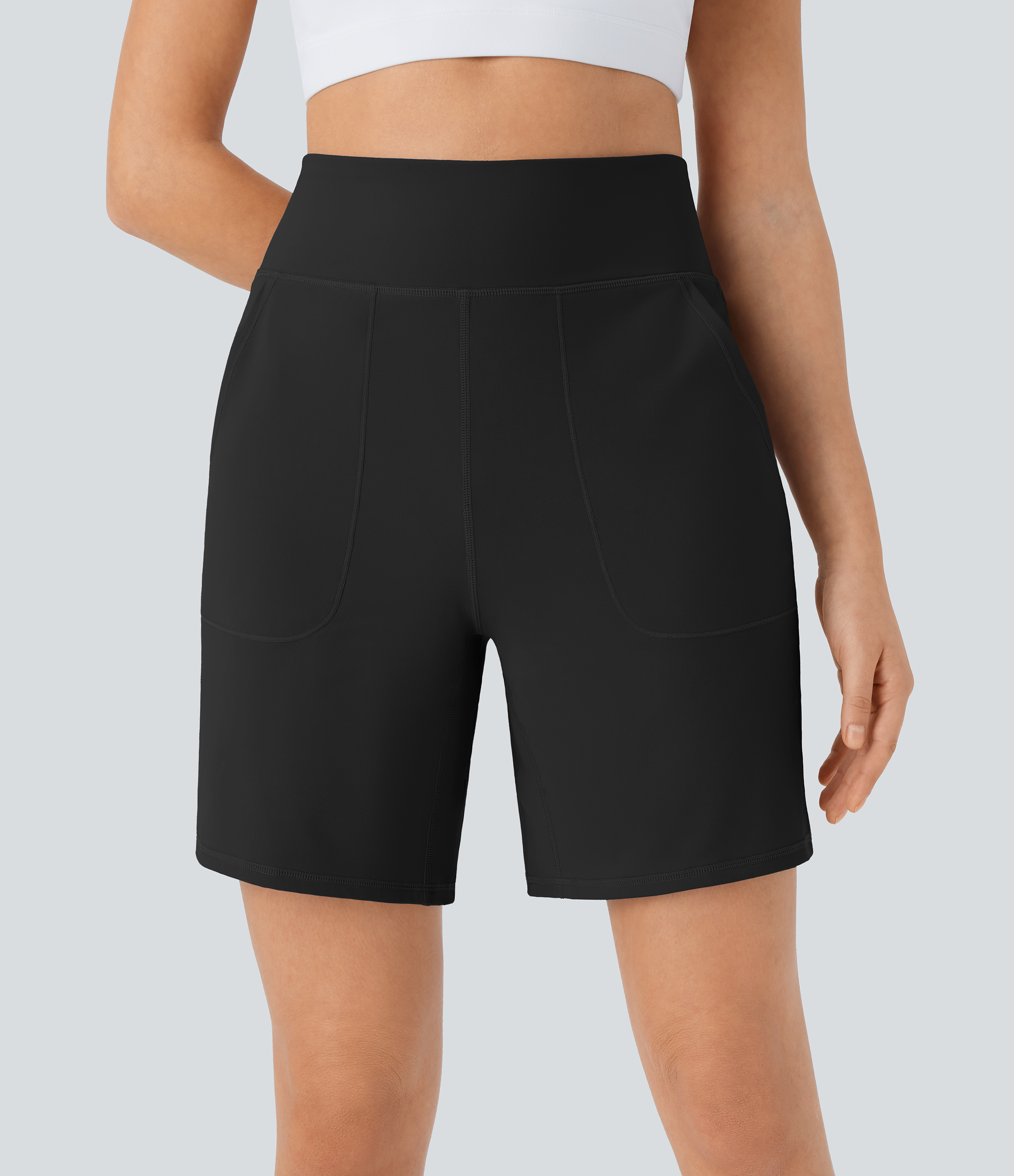 Halara Softlyzeroв„ў Airy High Waisted Multiple Pockets Cool Touch Yoga Shorts 7``-UPF50+ Gym Short - Black - M booty shorts compression shorts 