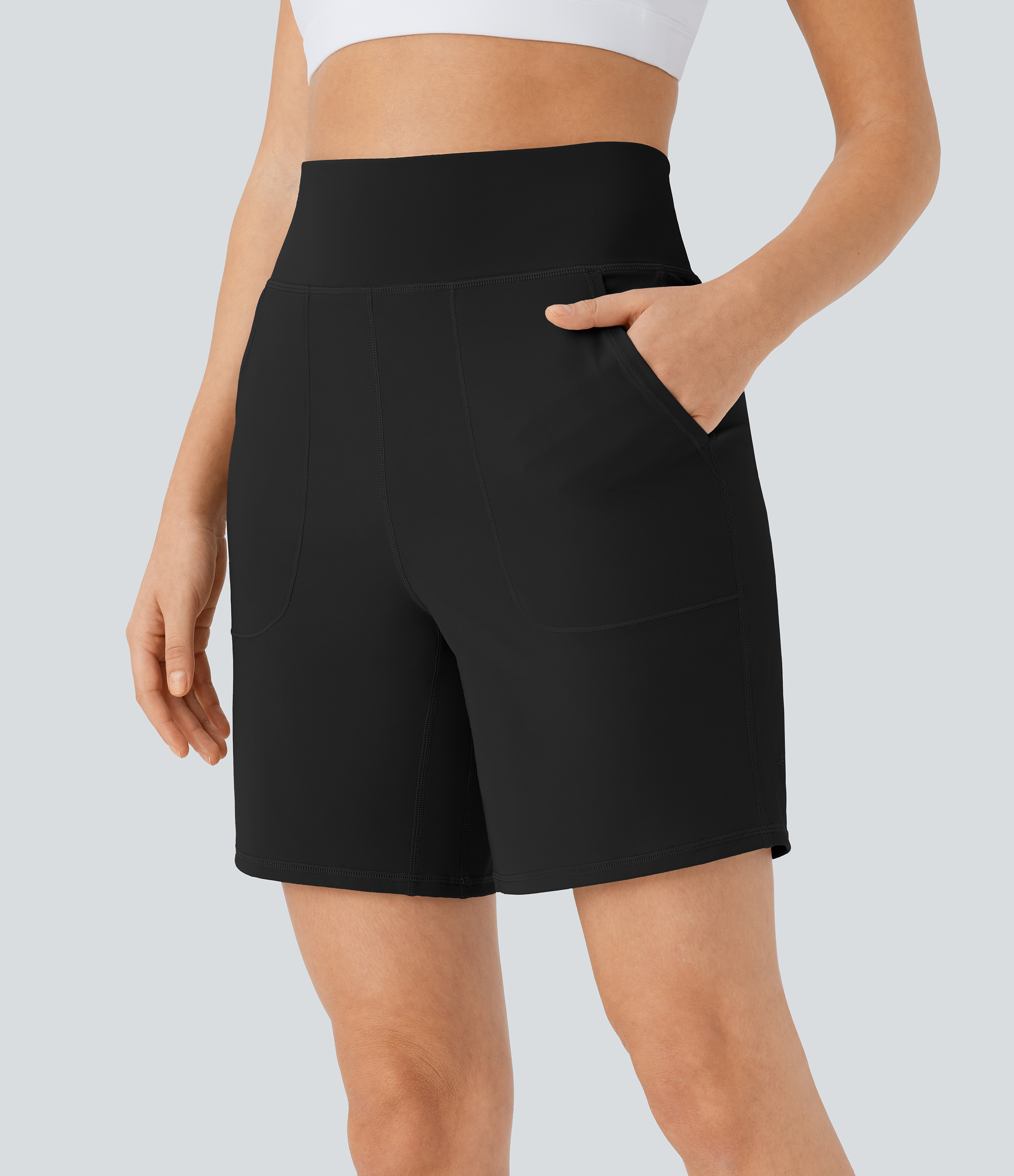 Halara Softlyzeroв„ў Airy High Waisted Multiple Pockets Cool Touch Yoga Shorts 7``-UPF50+ Gym Short - Black - M booty shorts compression shorts 