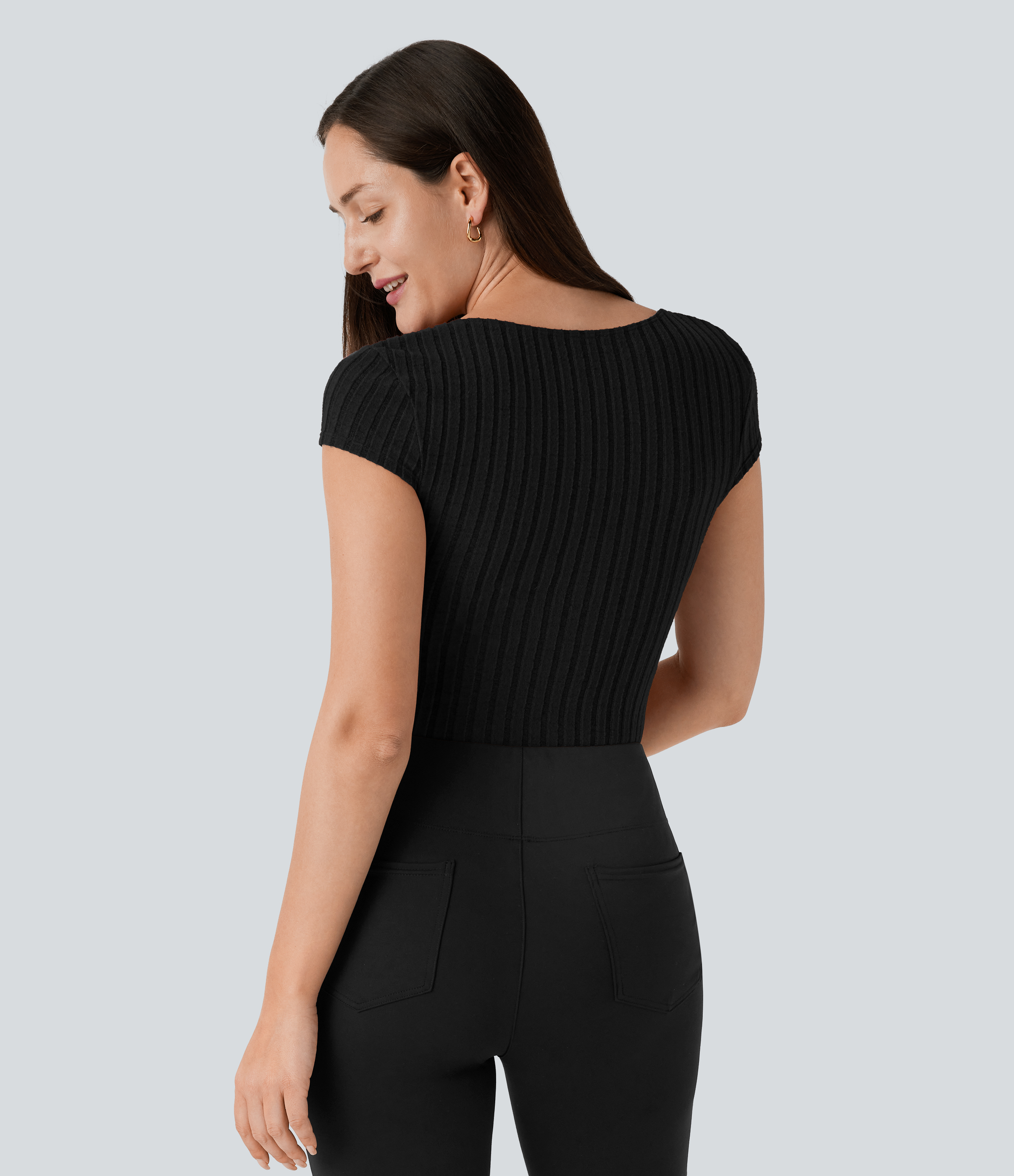 Halara Ribbed Knit Sweetheart Neck Ruched Cap Sleeve Slim Work Top Tank Top - Black - S golf tops halter top tunic tops sleeveless tops 