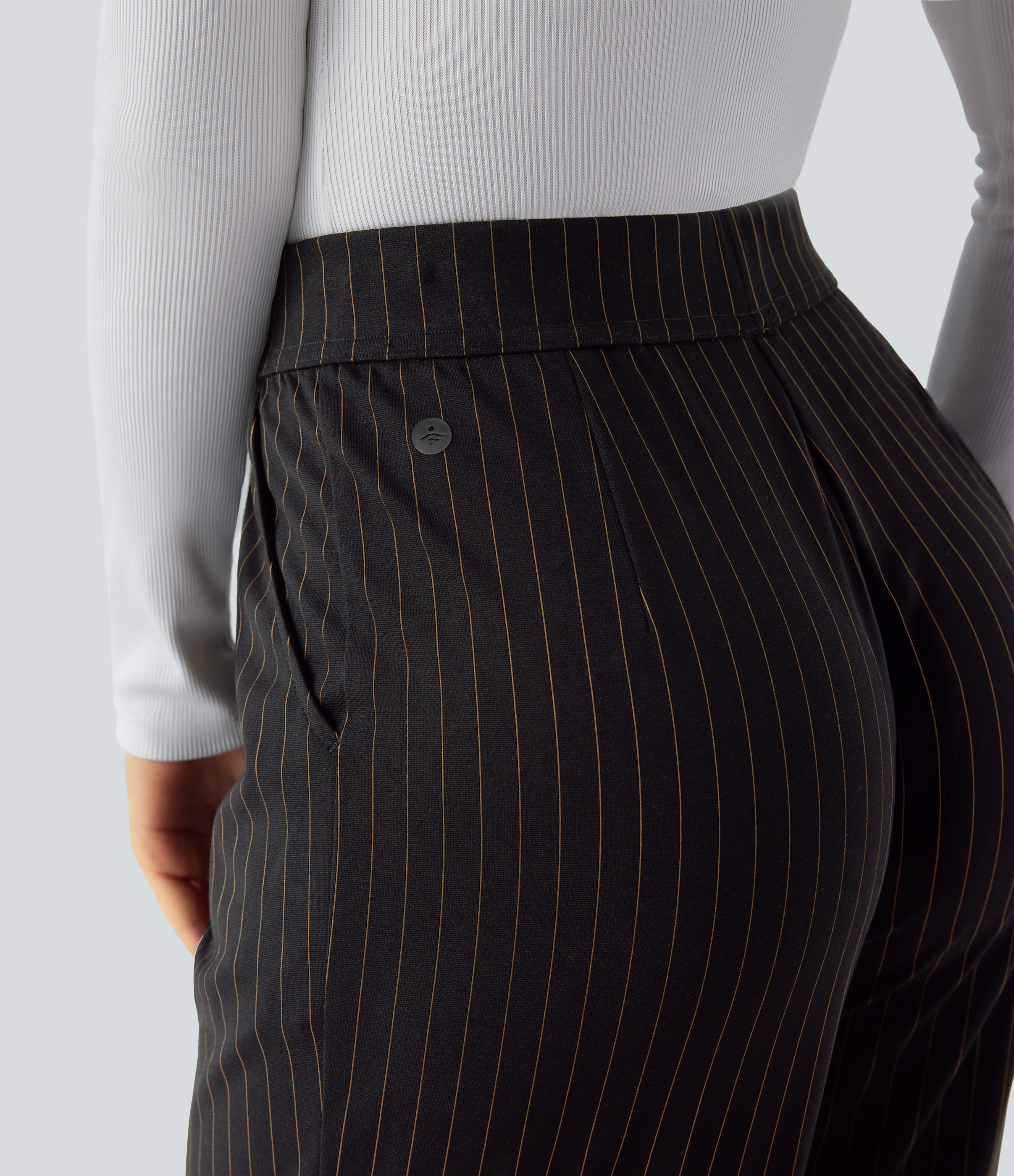 Halara High Waisted Side Pocket Tapered Cool Touch Stripe Work Pants  - Black Brown Black Pinstripe - S(regular) sweatpants jogger pants 