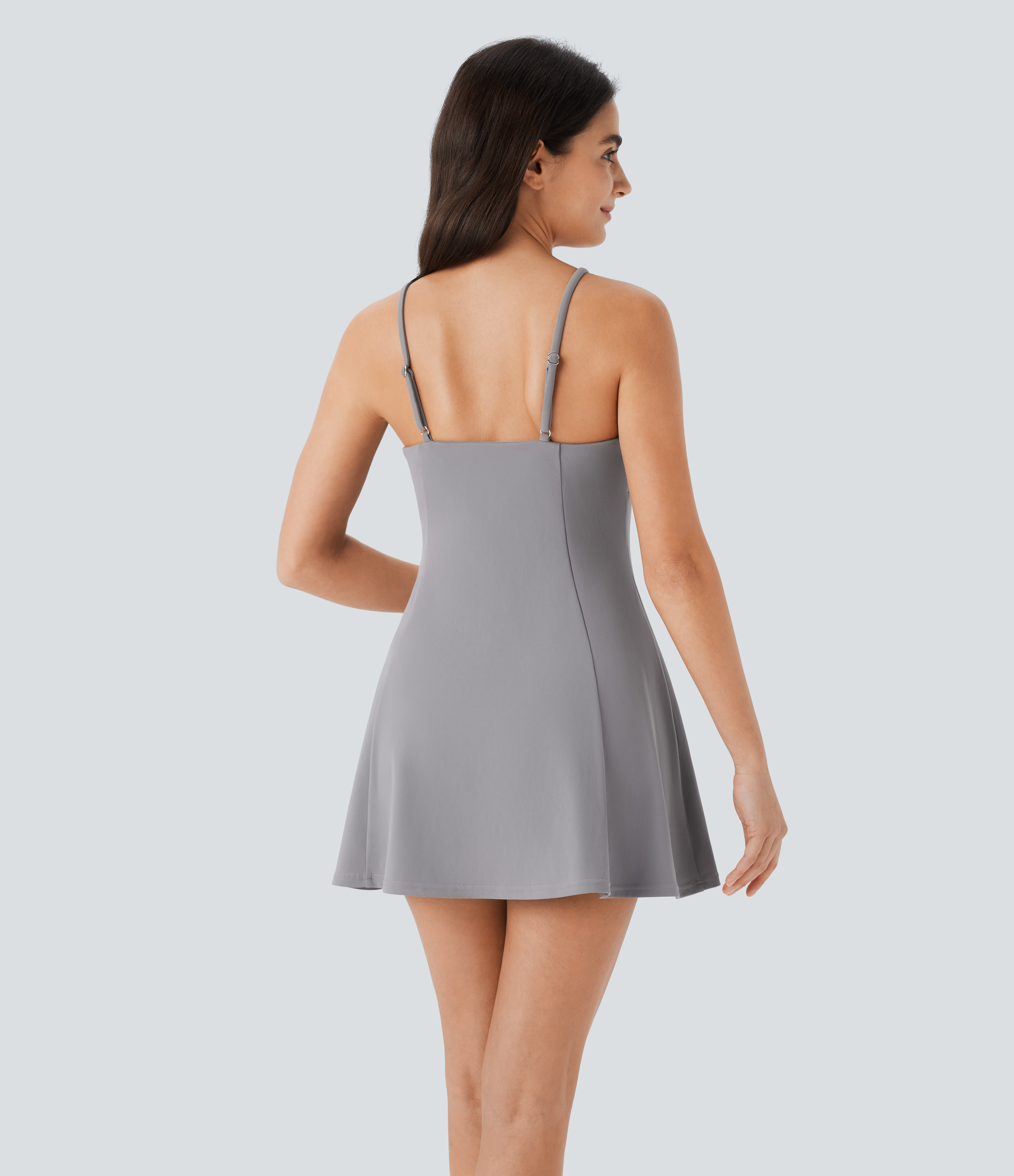 Halara  Square Neck Adjustable Strap Hook 2-Piece Side Pocket Mini Casual Slip Dress Casual Dress - Silent Storm - L slip dress beach dress 