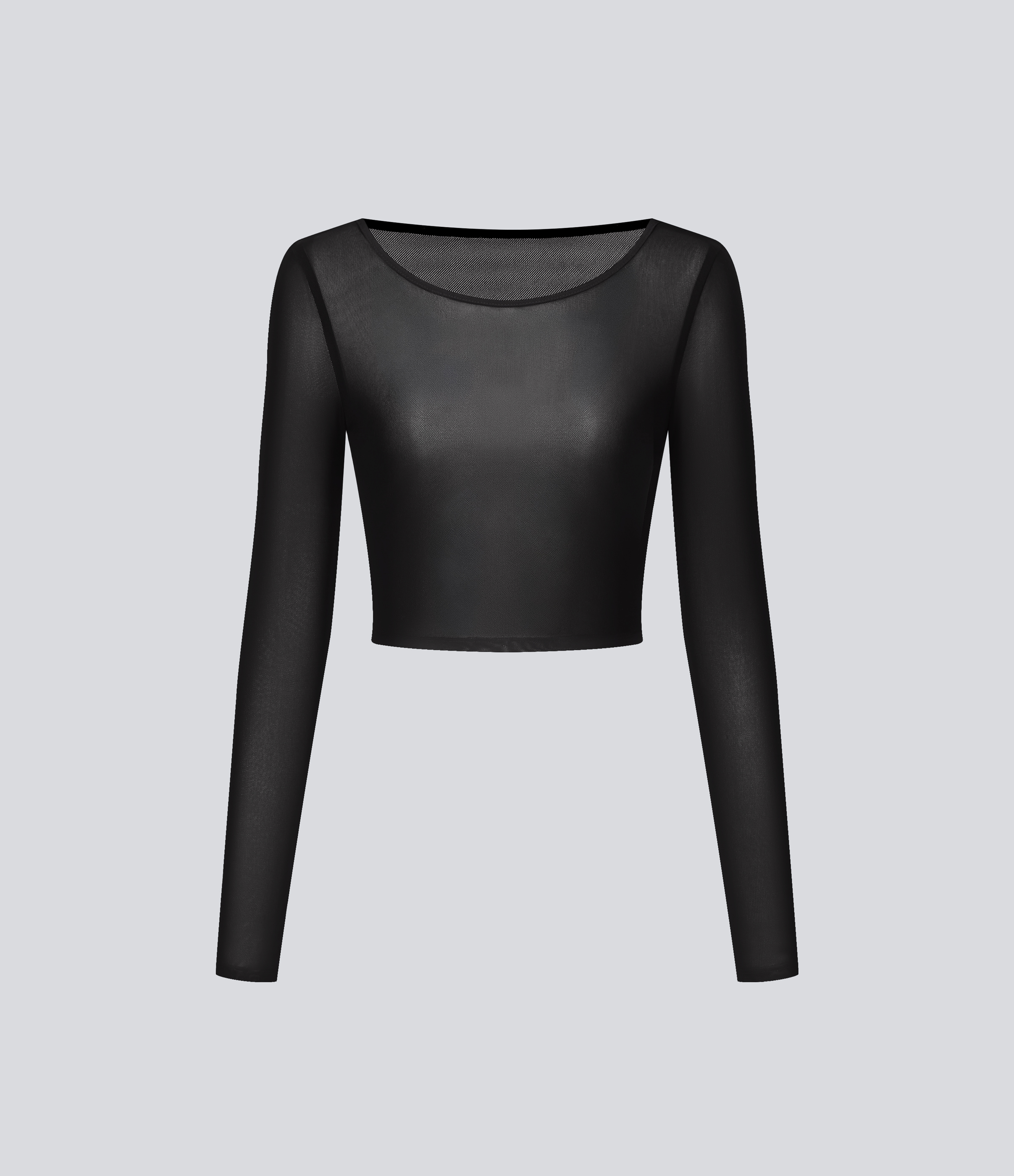 Halara Boat Neck Long Sleeve Sheer Mesh Cropped Party Top Tank Top - Black - S golf tops halter top tunic tops sleeveless tops backless top 