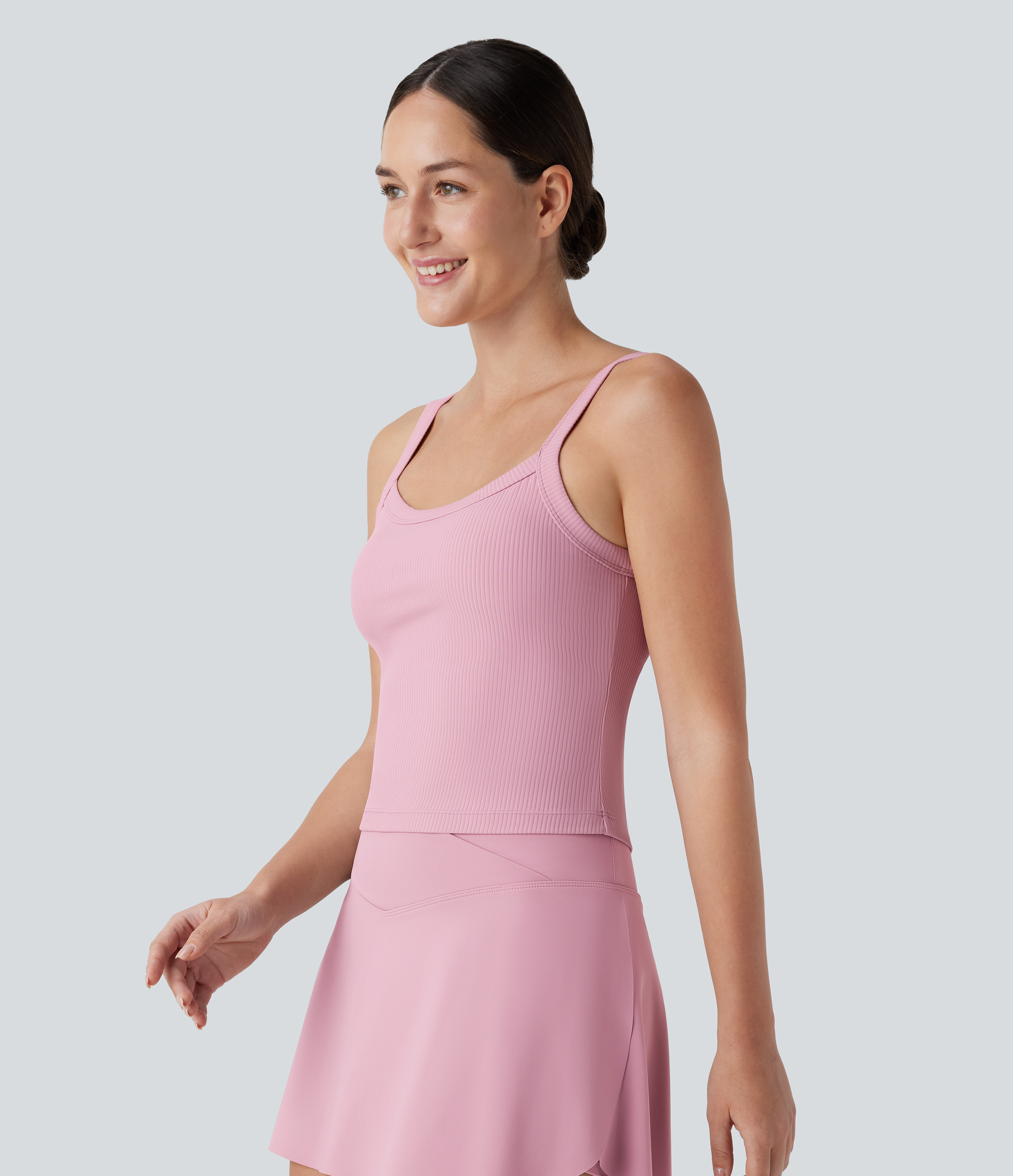 Halara Ribbed Backless Yoga Tank Top Tank Top - Bleached Mauve - S golf tops halter top tunic tops sleeveless tops backless top 