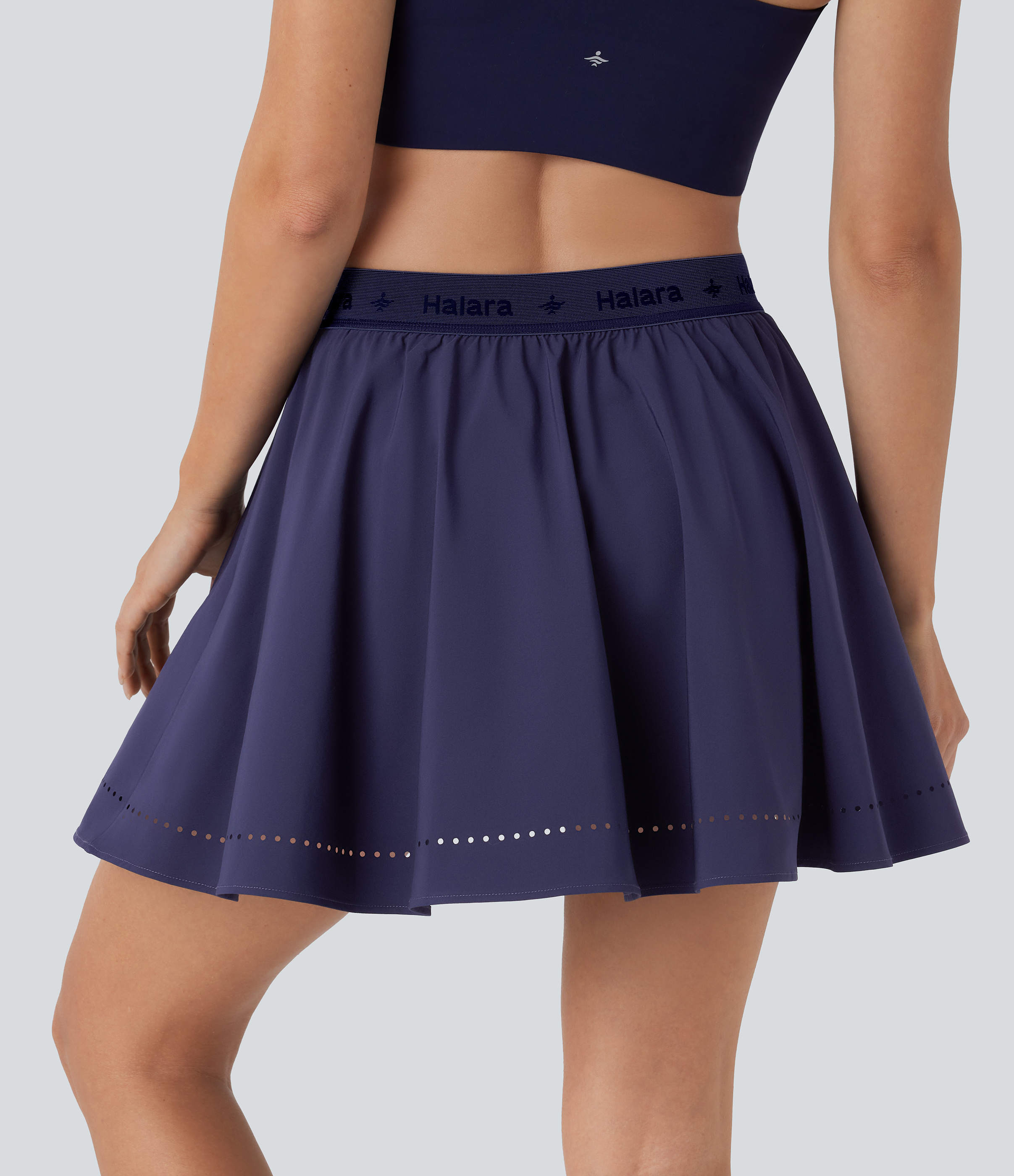 Halara Breezefulв„ў High Waisted Perforated 2-in-1 Side Pocket Flare Mini Quick Dry Yoga Skirt  - Patriot Blue - L(regular) 