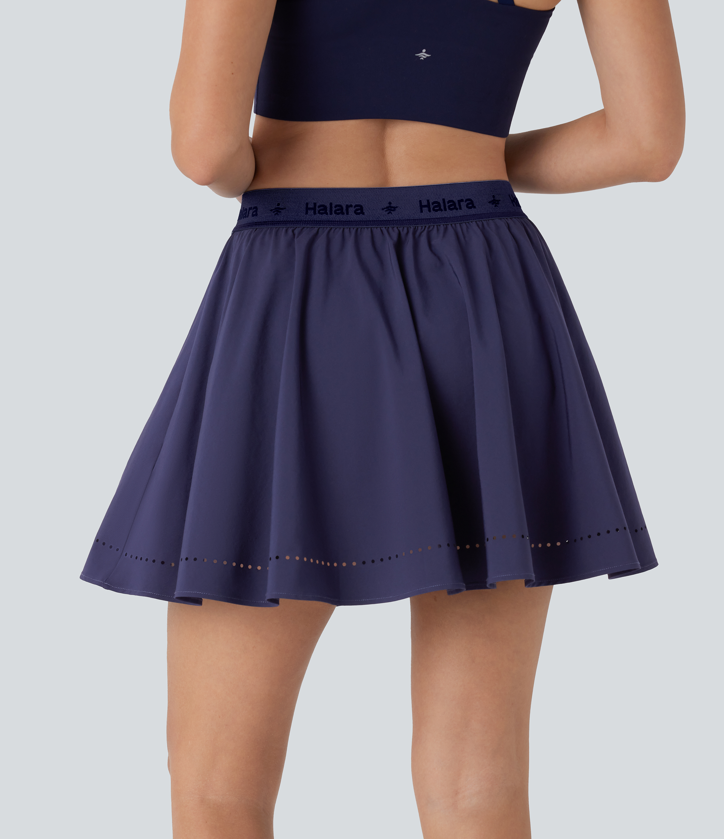Halara Breezefulв„ў High Waisted Perforated 2-in-1 Side Pocket Flare Mini Quick Dry Yoga Skirt  - Patriot Blue - L(regular) 