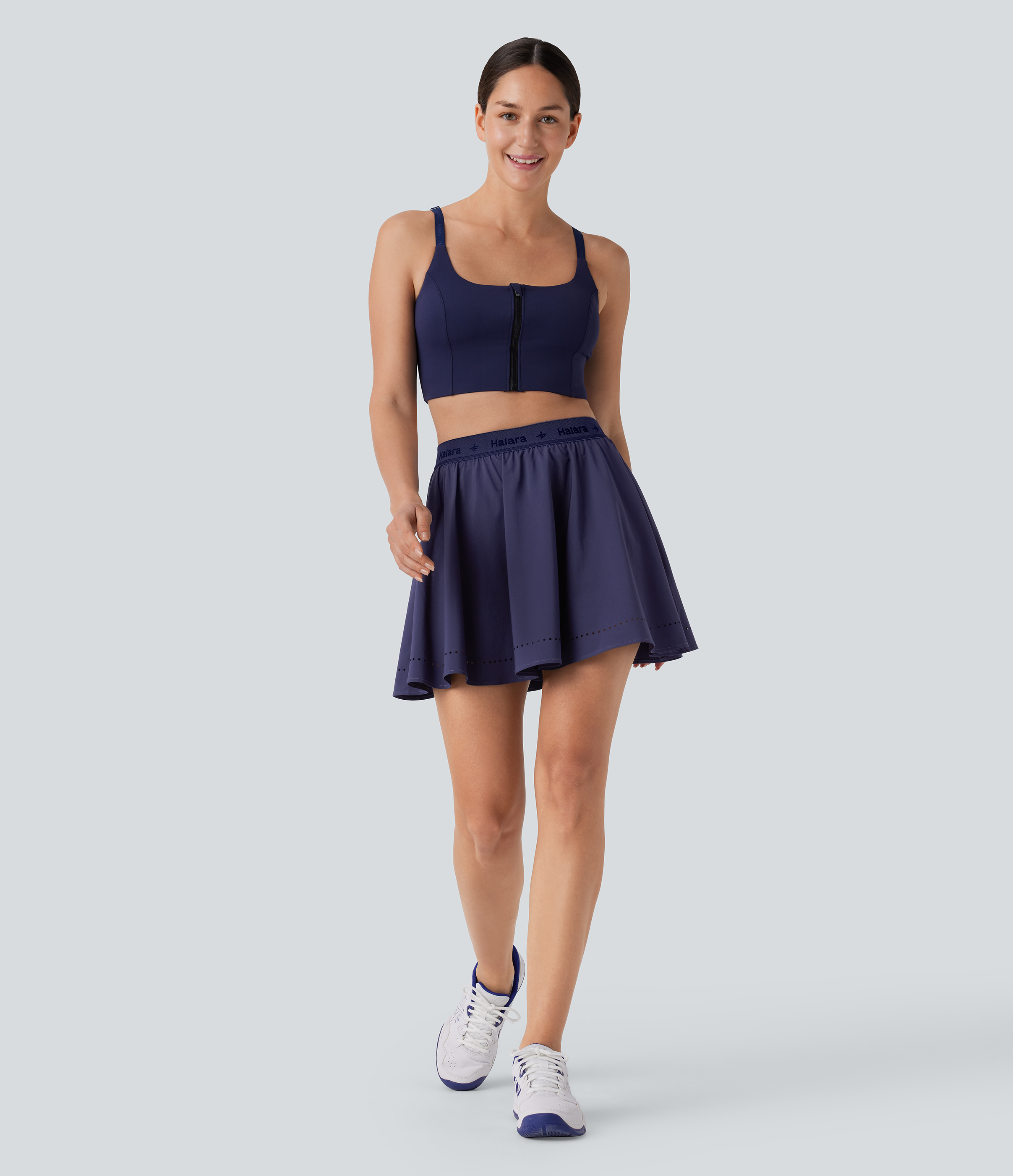Halara Breezefulв„ў High Waisted Perforated 2-in-1 Side Pocket Flare Mini Quick Dry Yoga Skirt  - Patriot Blue - L(regular) 