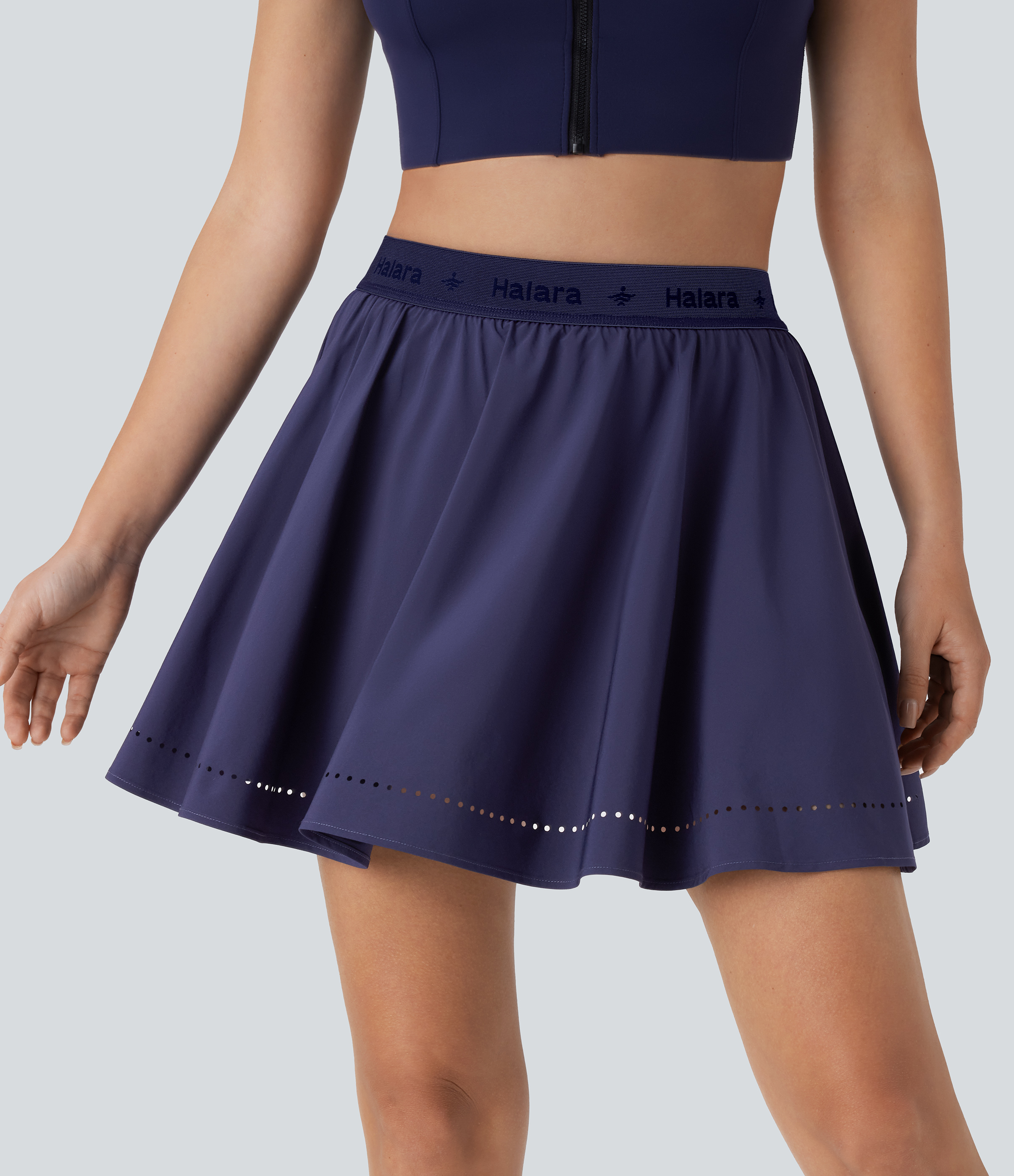Halara Breezefulв„ў High Waisted Perforated 2-in-1 Side Pocket Flare Mini Quick Dry Yoga Skirt  - Patriot Blue - L(regular) 