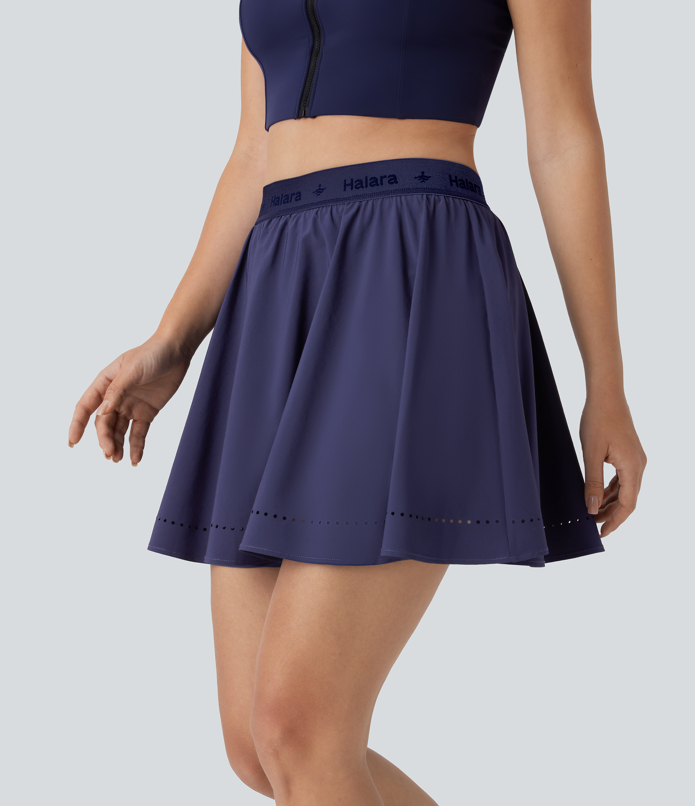 Halara Breezefulв„ў High Waisted Perforated 2-in-1 Side Pocket Flare Mini Quick Dry Yoga Skirt  - Patriot Blue - L(regular) 