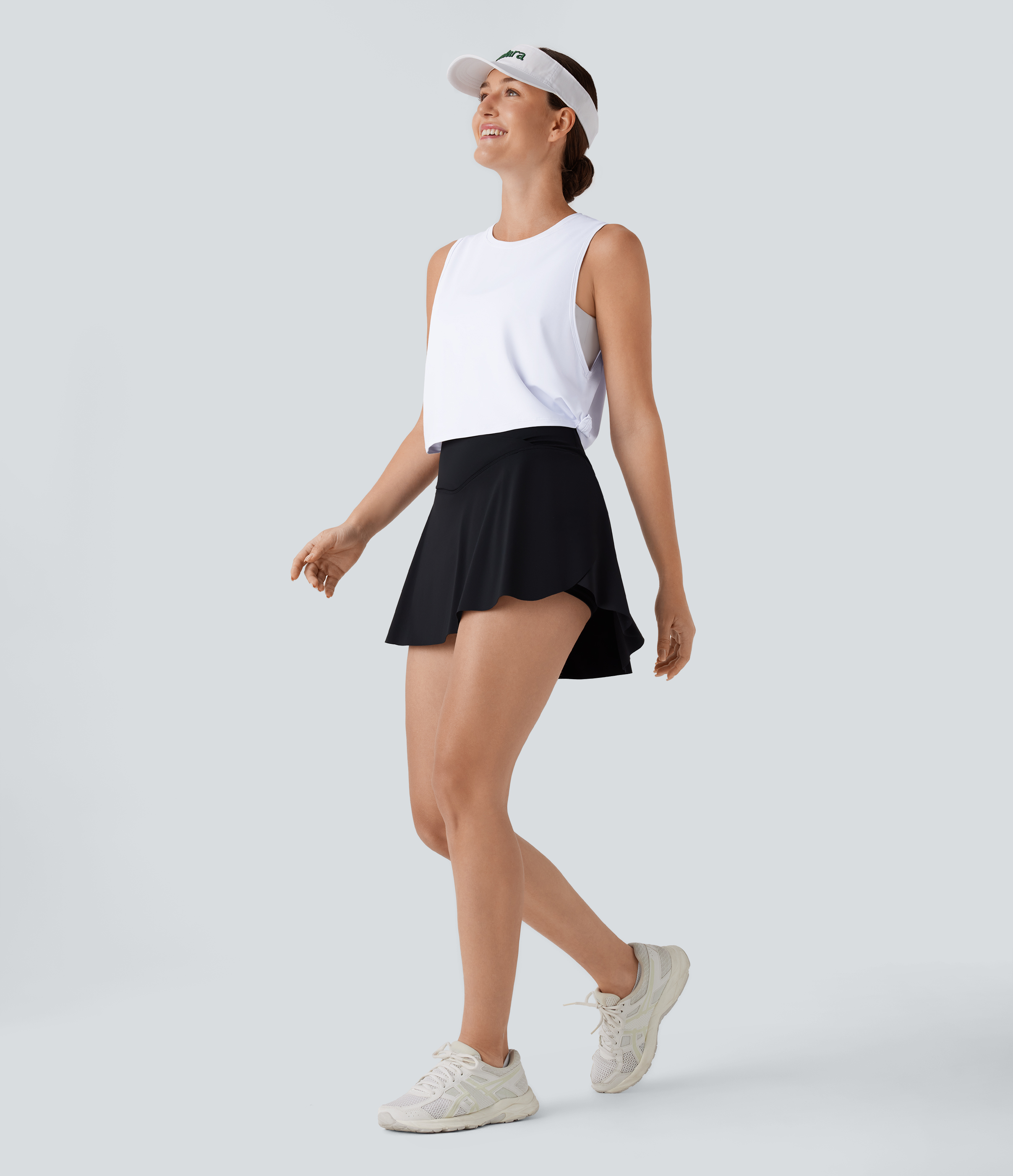 Halara Round Neck Twisted Curved Hem Cropped Pickleball Tank Top Tank Top - White - L golf tops halter top tunic tops sleeveless tops 