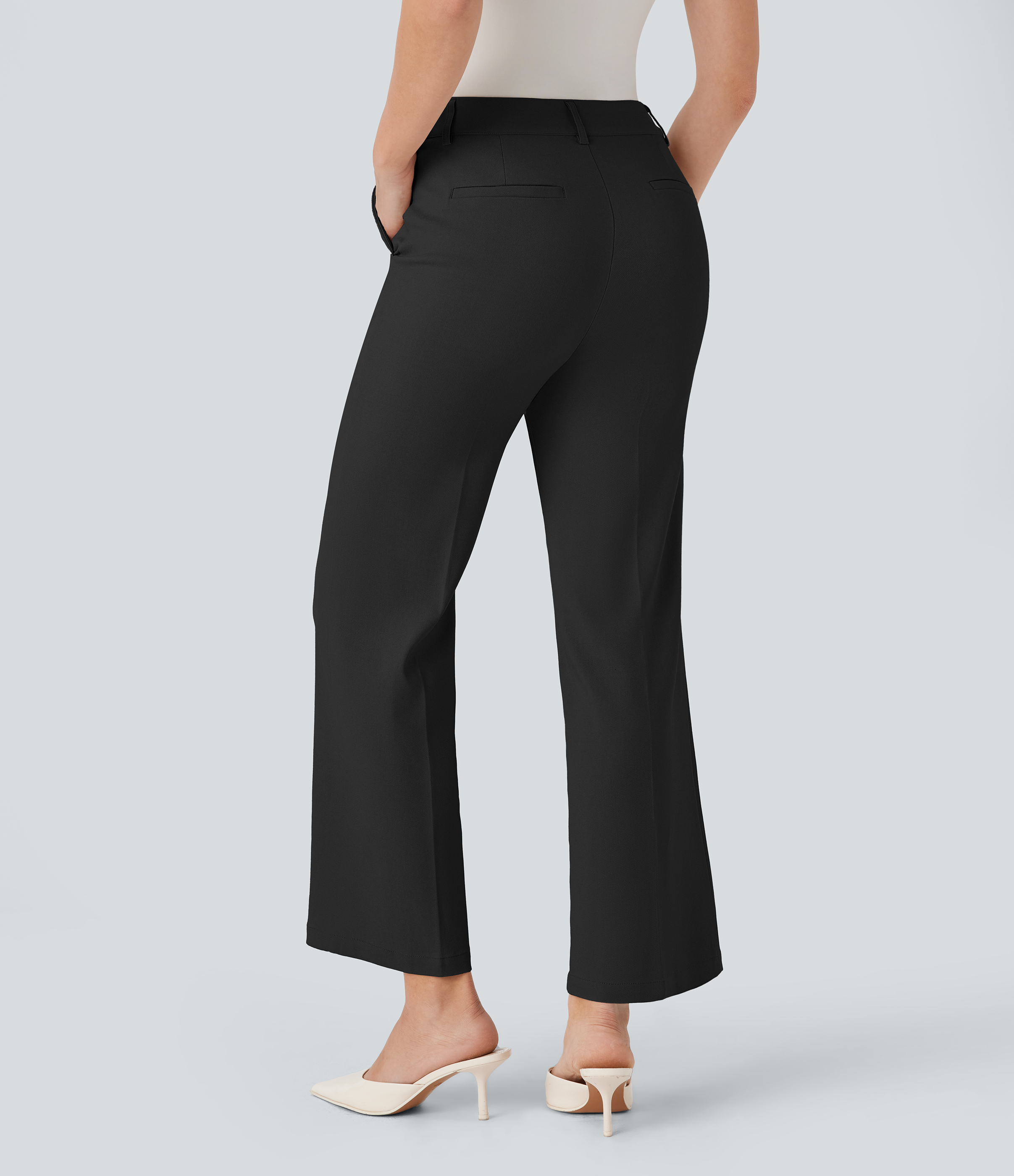 Halara High Waisted Side Pocket Ankle Length Work Flare Pants  - Black - L(regular) sweatpants jogger pants stacked sweatpants cargo joggers 