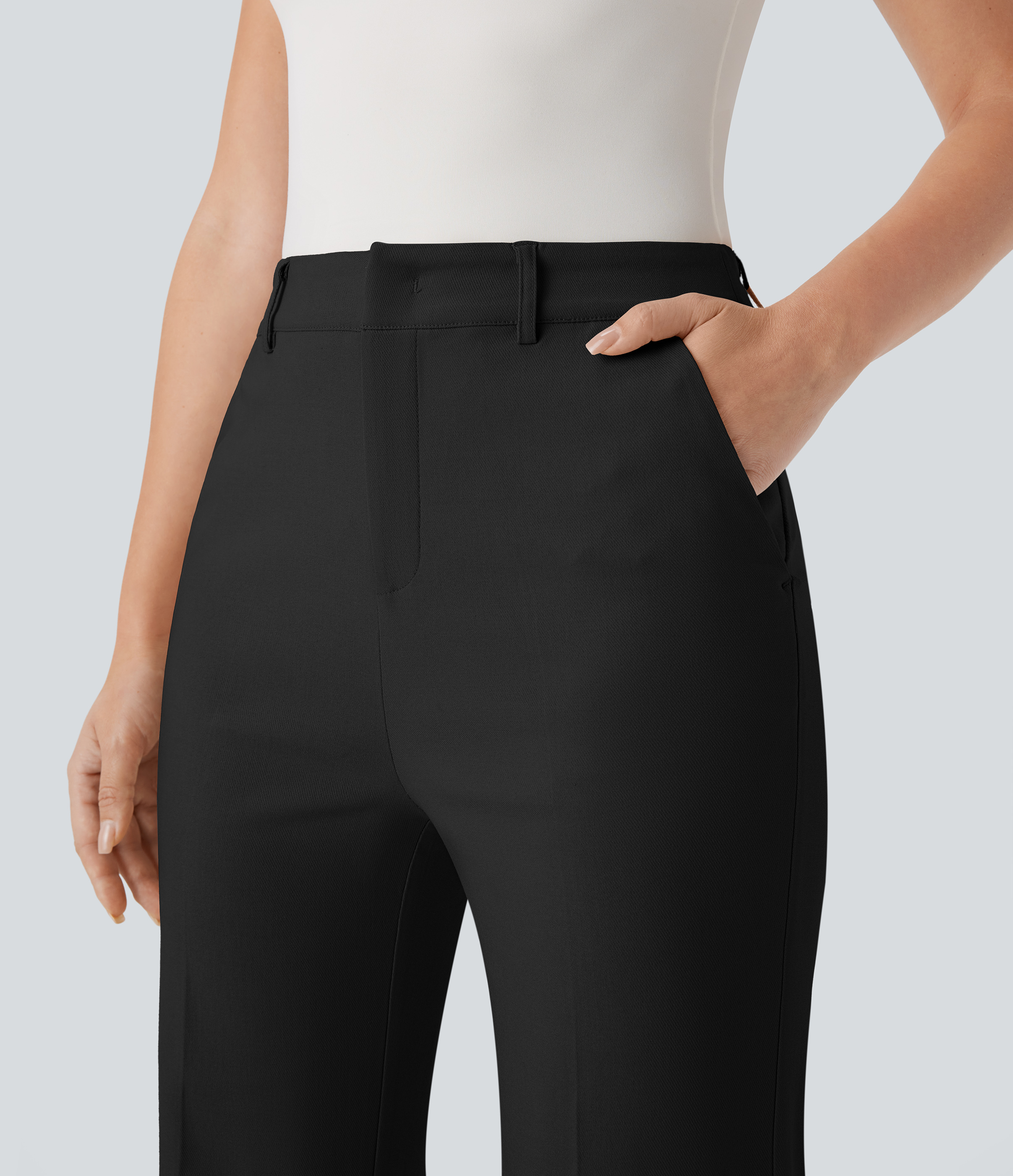 Halara High Waisted Side Pocket Ankle Length Work Flare Pants  - Black - L(regular) sweatpants jogger pants stacked sweatpants cargo joggers 