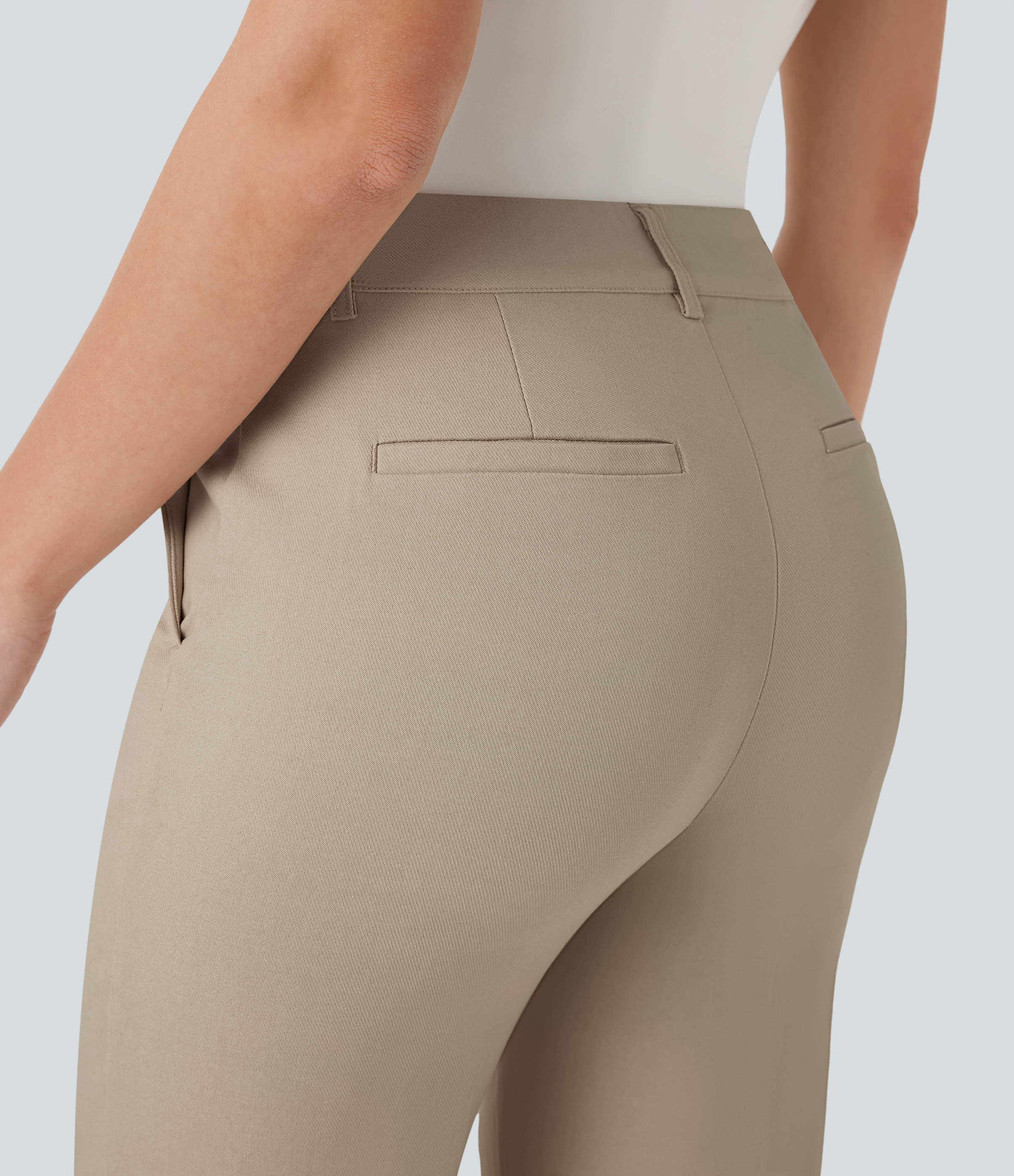 Halara High Waisted Side Pocket Ankle Length Work Flare Pants  - Humus - S(regular) sweatpants jogger pants stacked sweatpants cargo joggers 