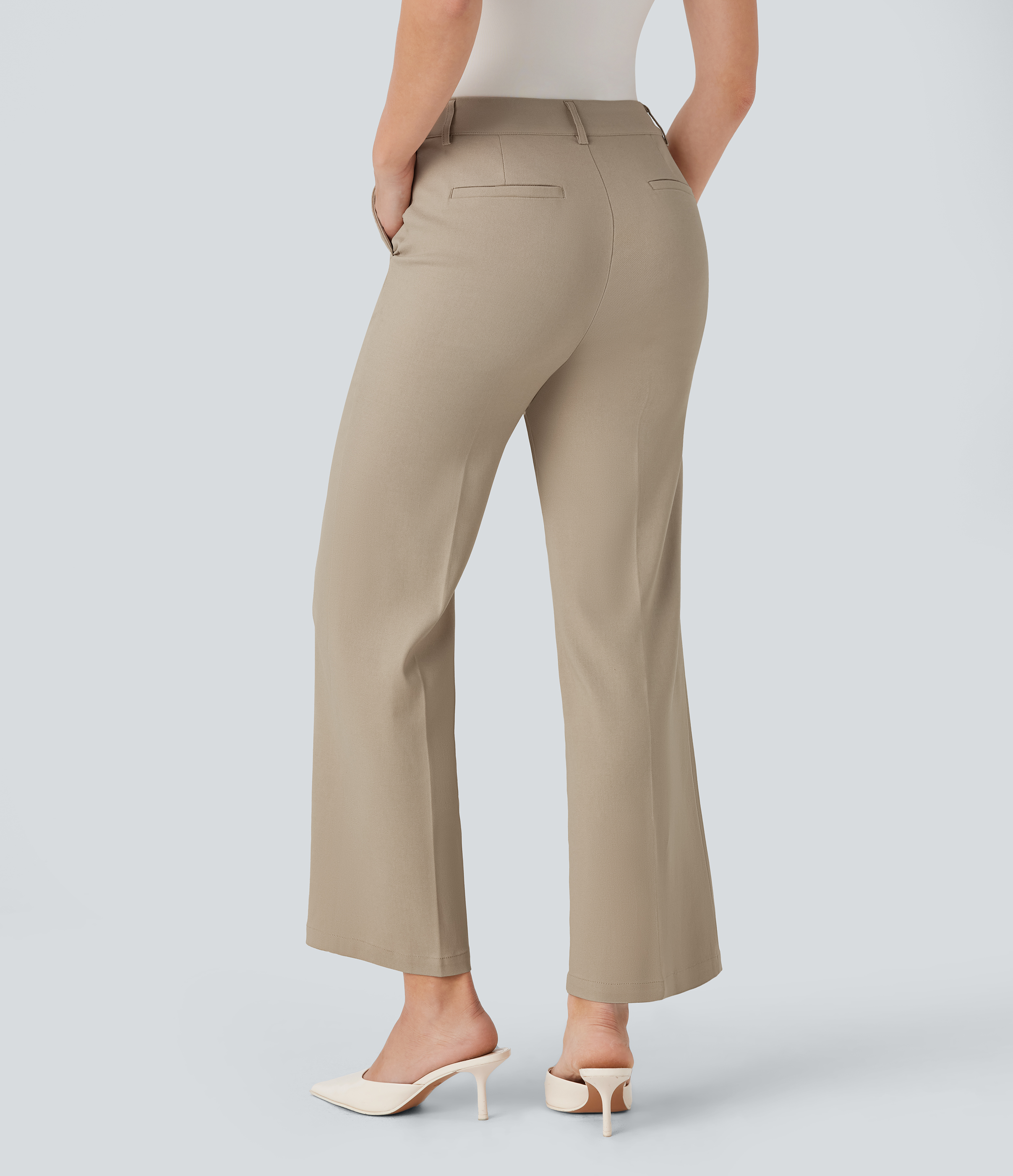 Halara High Waisted Side Pocket Ankle Length Work Flare Pants  - Humus - S(regular) sweatpants jogger pants stacked sweatpants cargo joggers 