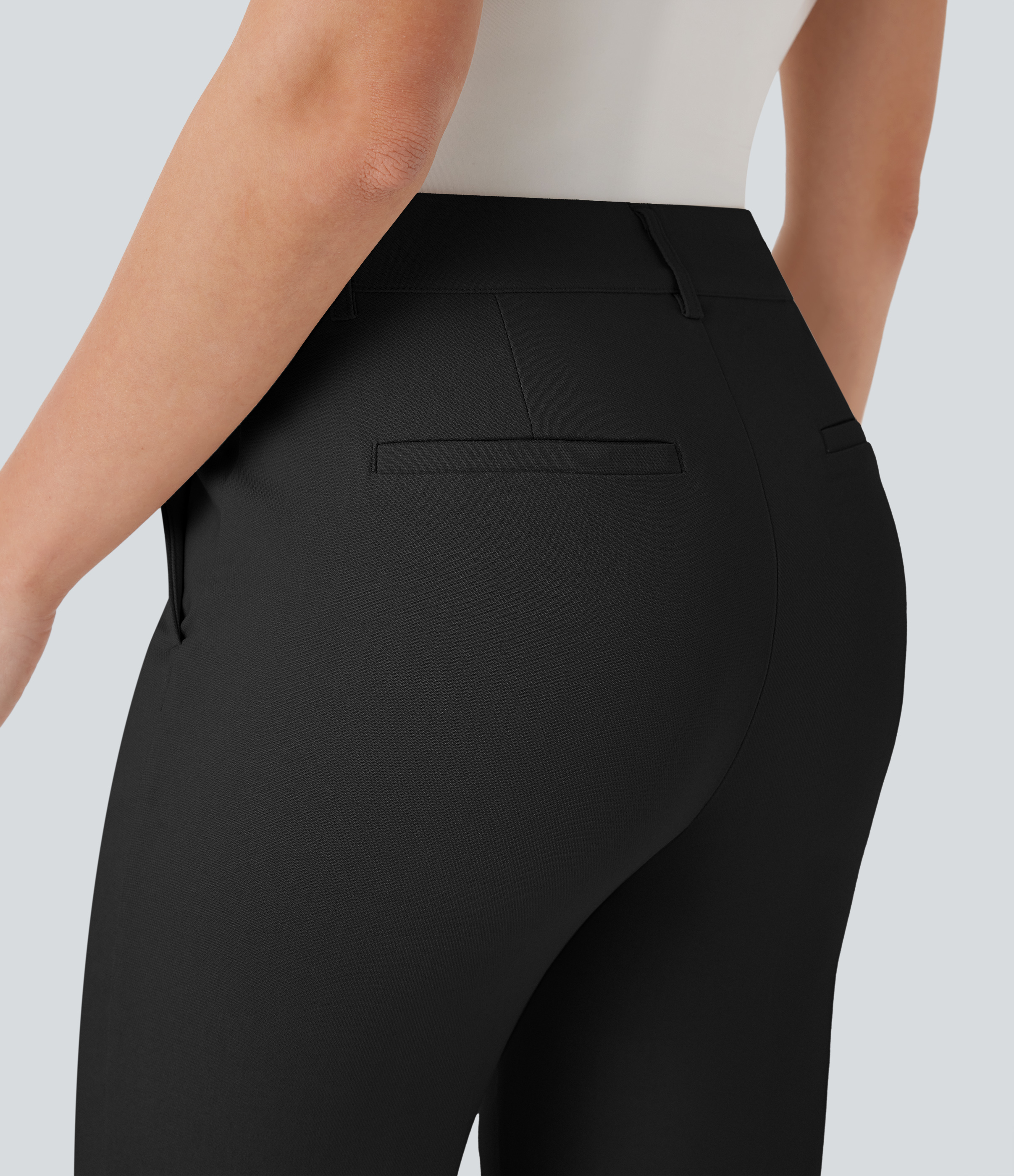 Halara High Waisted Side Pocket Ankle Length Work Flare Pants  - Black - L(regular) sweatpants jogger pants stacked sweatpants cargo joggers 