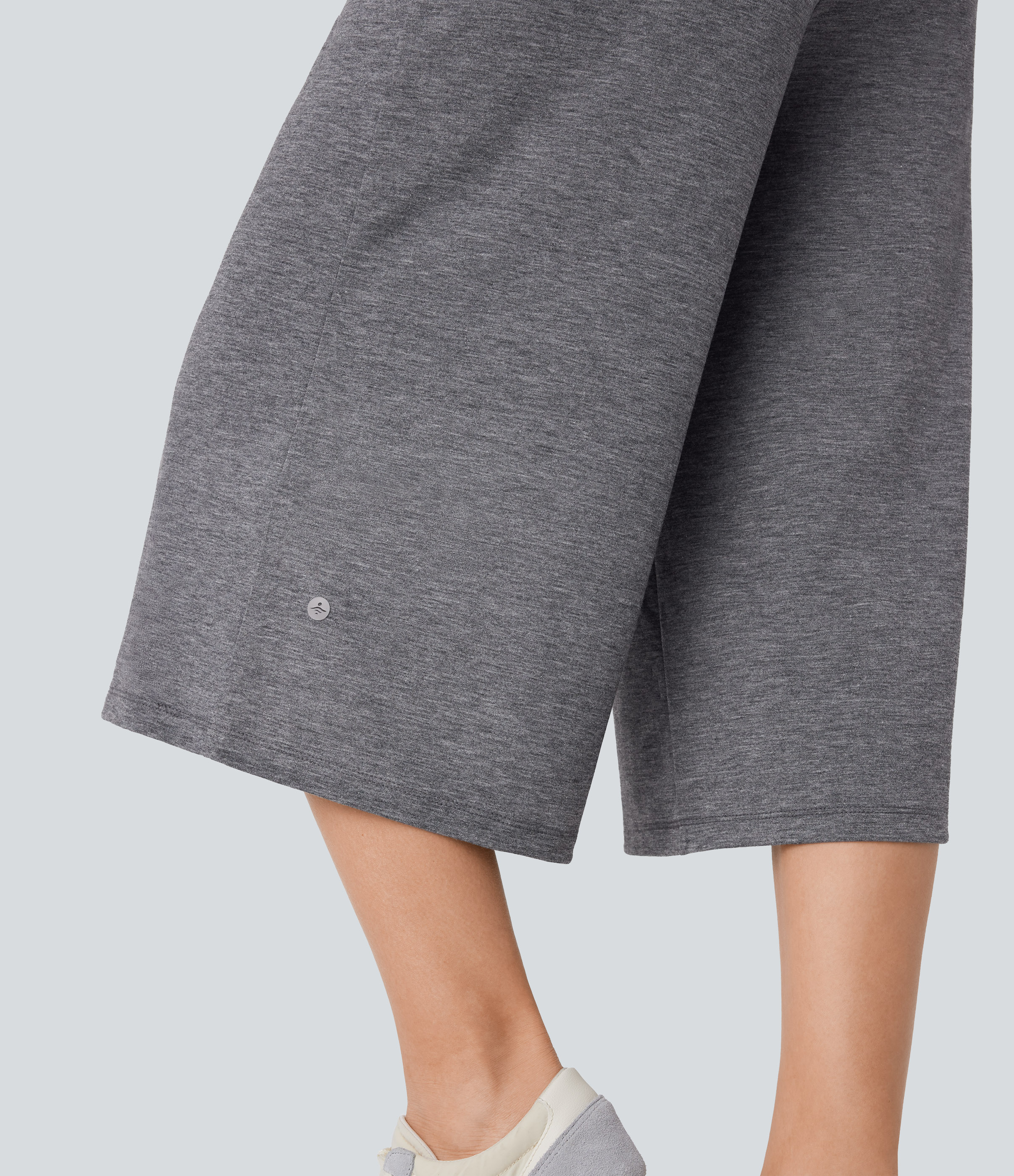 Halara High Waisted Drawstring Side Pocket Wide Leg Capri Casual Pants  - Darl Gray Floral Yarn - XS(regular) sweatpants jogger pants 