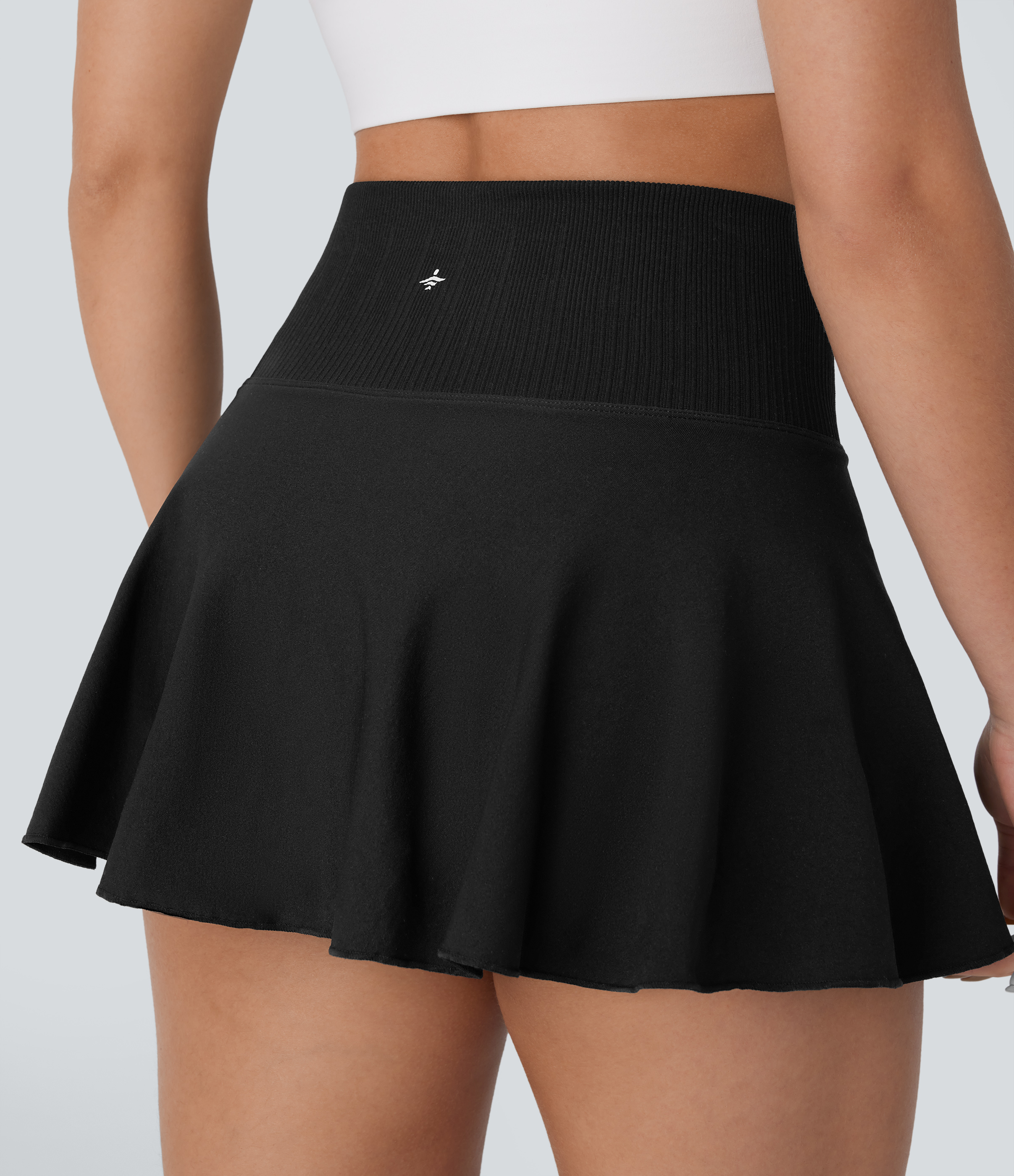 Halara Seamless Flow High Waisted 2-in-1 Flare Mini Yoga Skirt  - Black - XL(regular) midi skirt a line skirt golfing skirt 