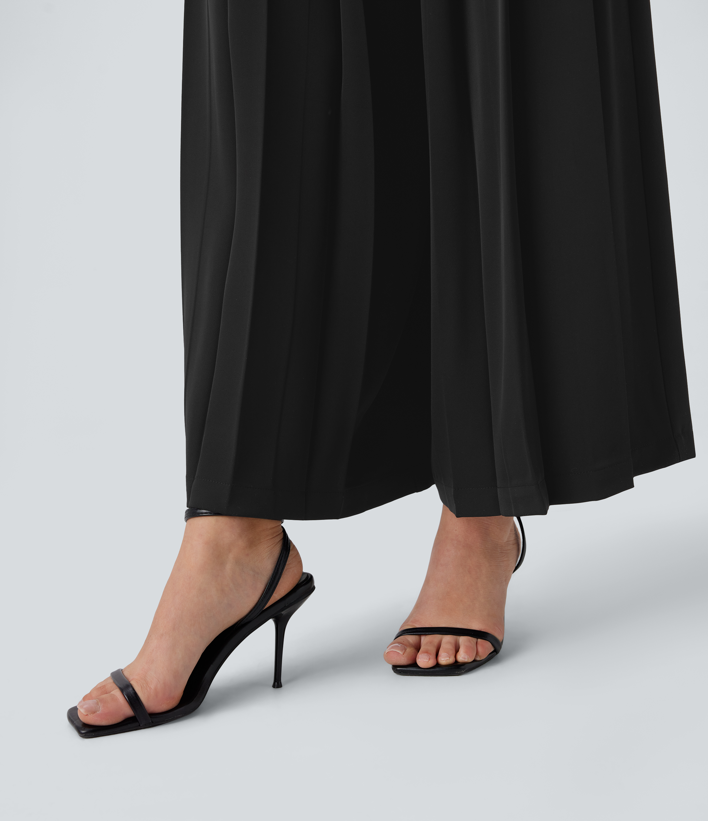 Halara Mid Low Rise Side Pocket Invisible Zipper Pleated Flowy Wide Leg Resort Pants  - Black - S(regular) sweatpants jogger pants 