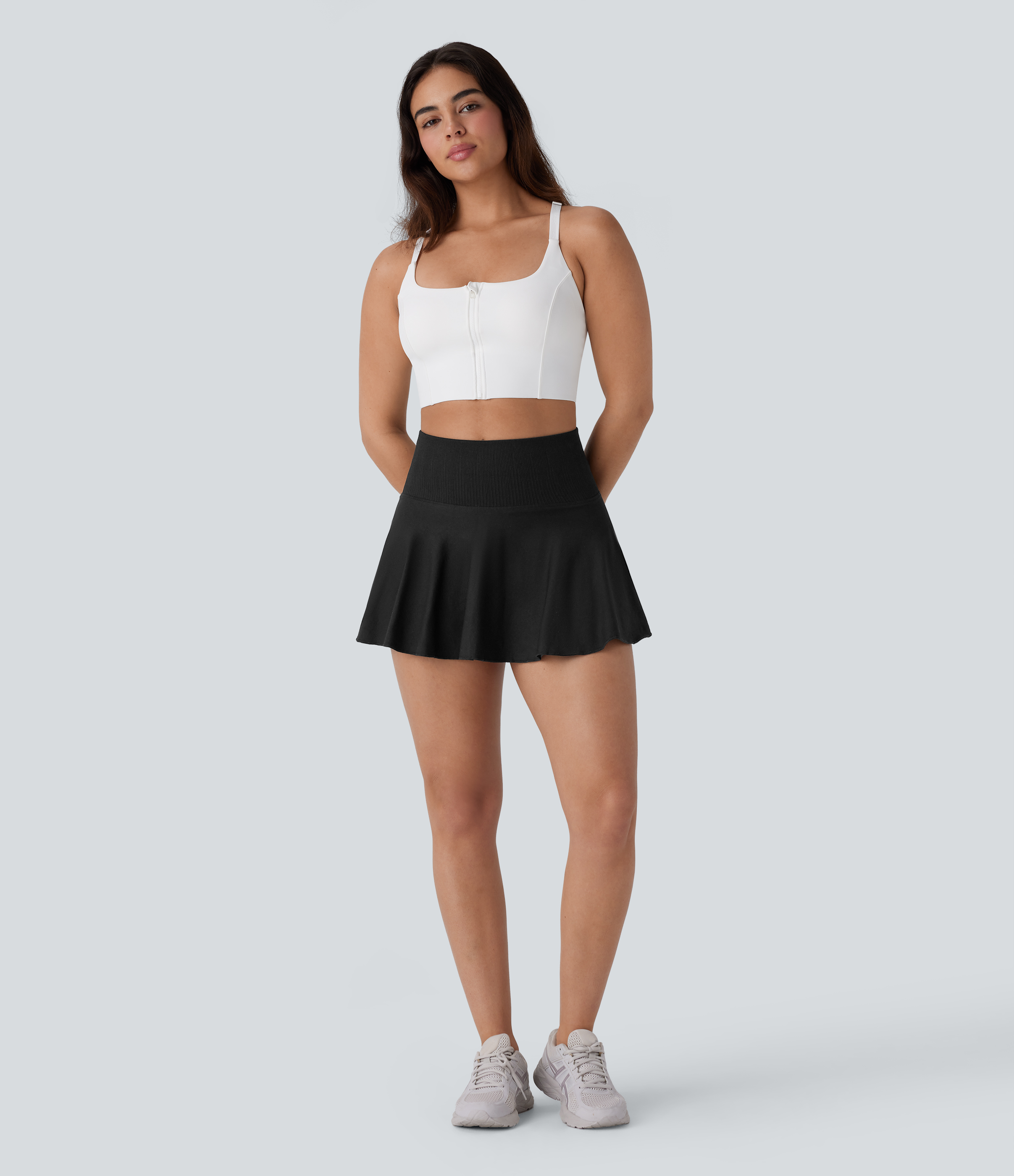 Halara Seamless Flow High Waisted 2-in-1 Flare Mini Yoga Skirt  - Black - XL(regular) midi skirt a line skirt golfing skirt 