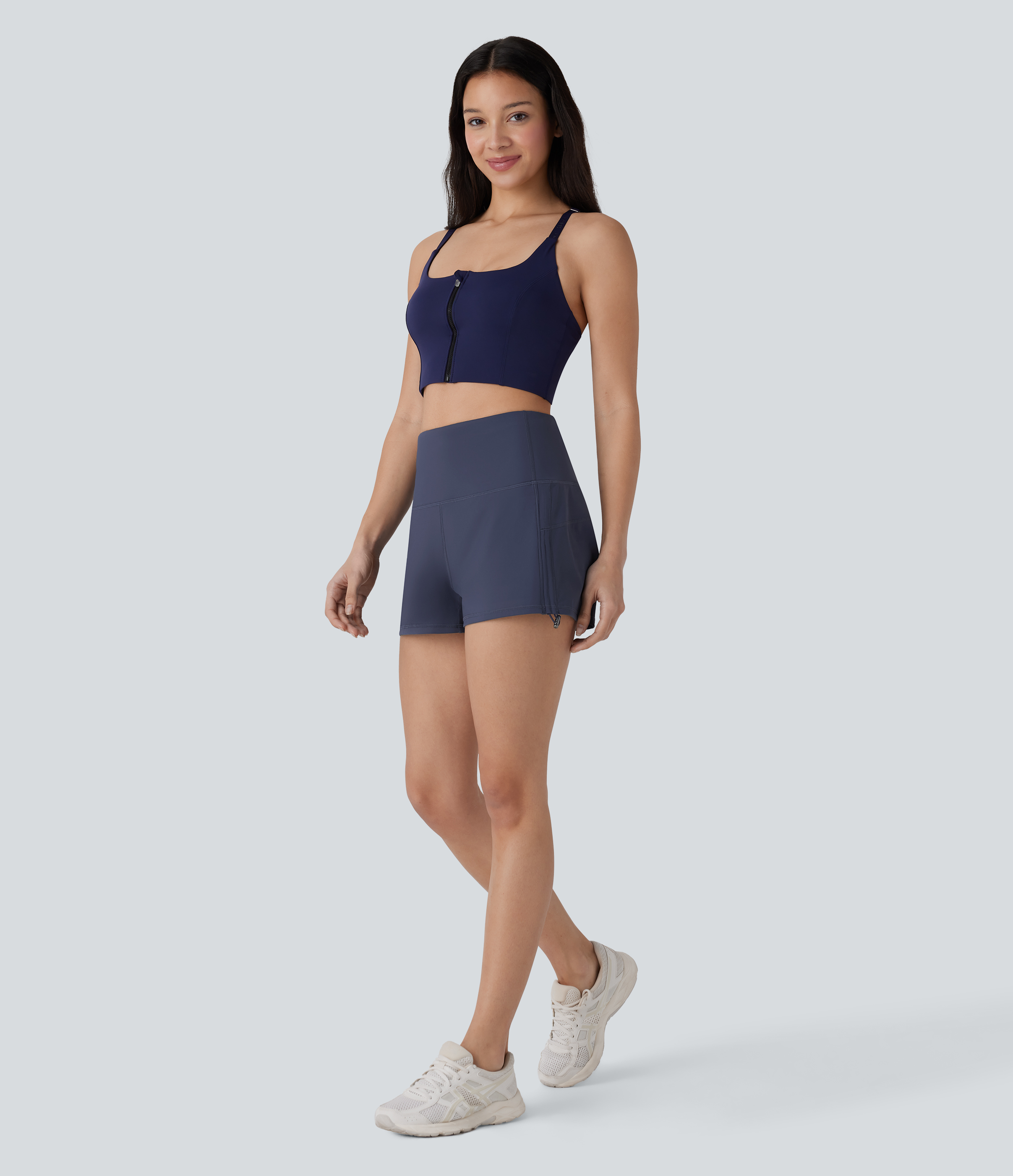 Halara Softlyzeroв„ў Airy High Waisted Drawstring Cool Touch Yoga Shorts Gym Short - Mood Indigo - XS booty shorts compression shorts 