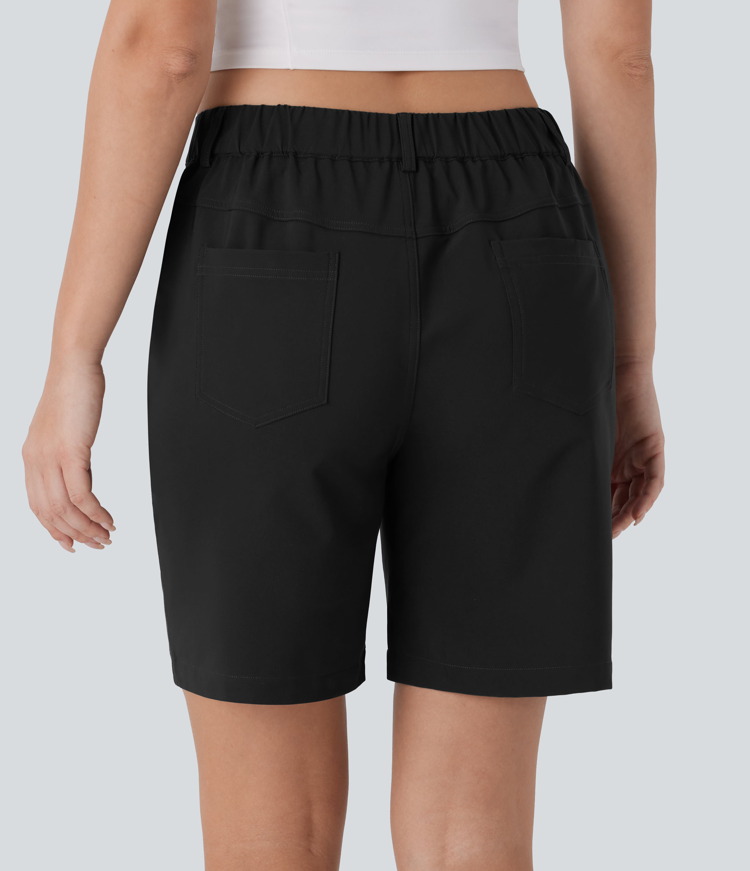 Halara Water Repellent Mid Rise Button Zipper Multiple Pockets Hiking Shorts 7`` Gym Short - Black - XS booty shorts compression shorts 