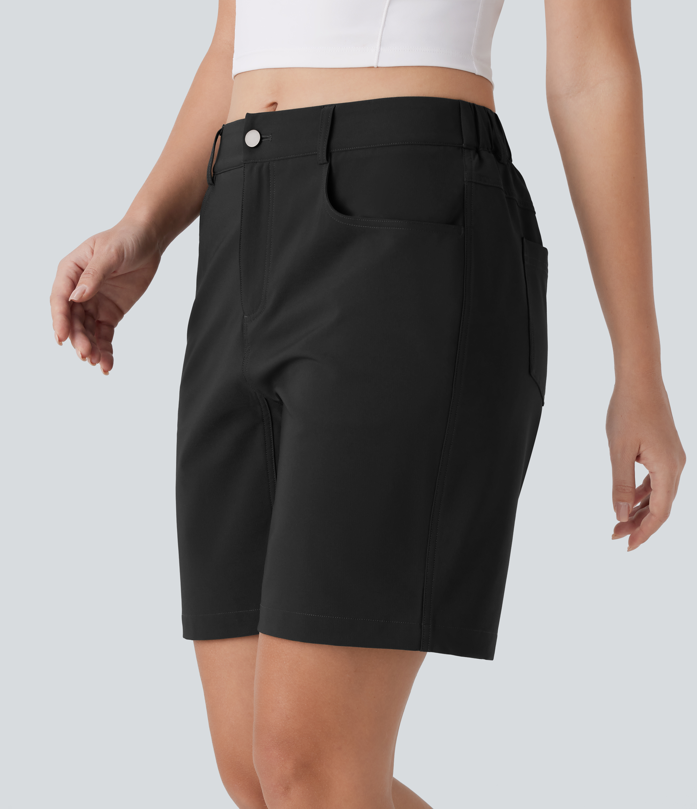 Halara Water Repellent Mid Rise Button Zipper Multiple Pockets Hiking Shorts 7`` Gym Short - Black - XS booty shorts compression shorts 