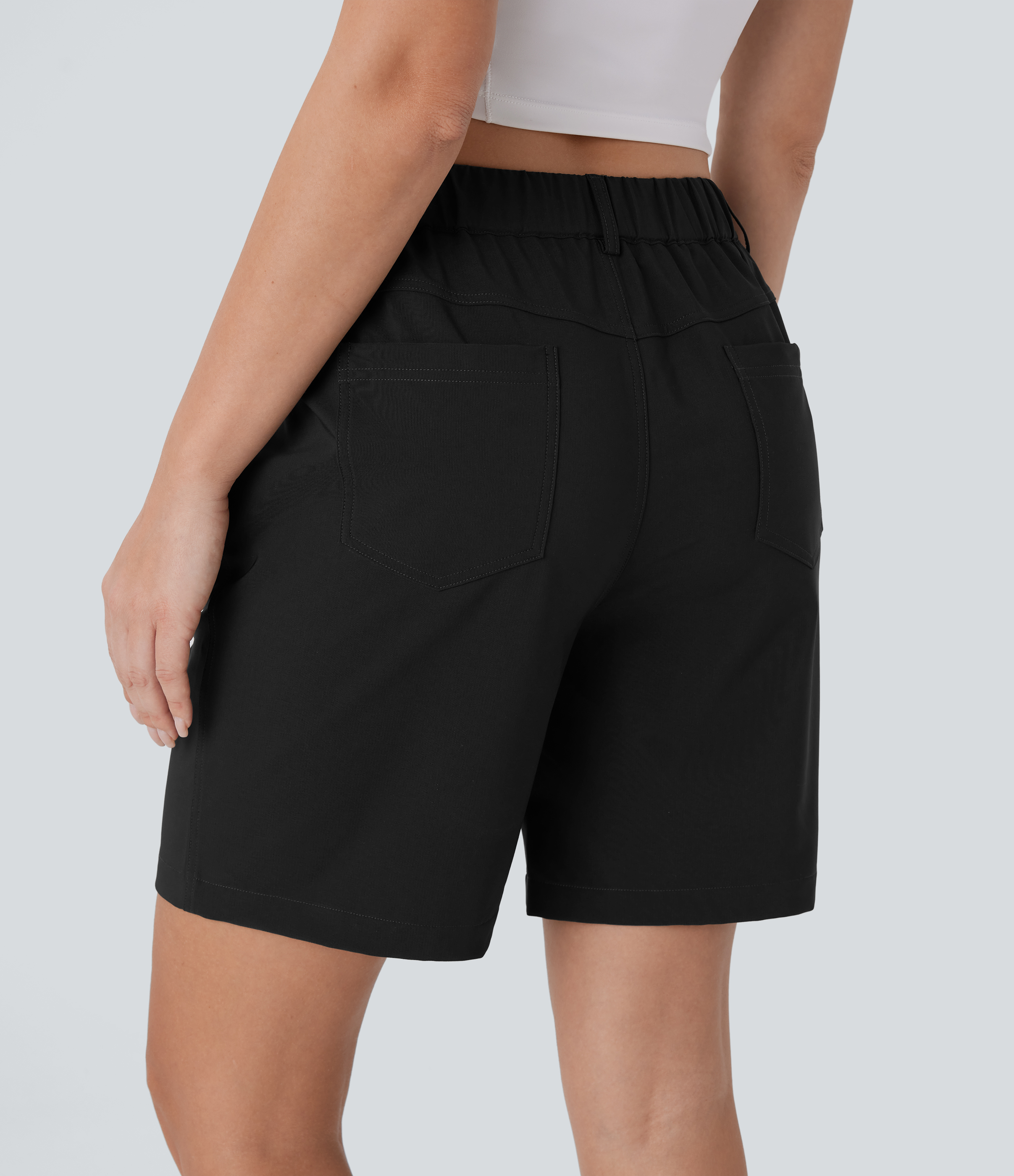 Halara Water Repellent Mid Rise Button Zipper Multiple Pockets Hiking Shorts 7`` Gym Short - Black - XS booty shorts compression shorts 
