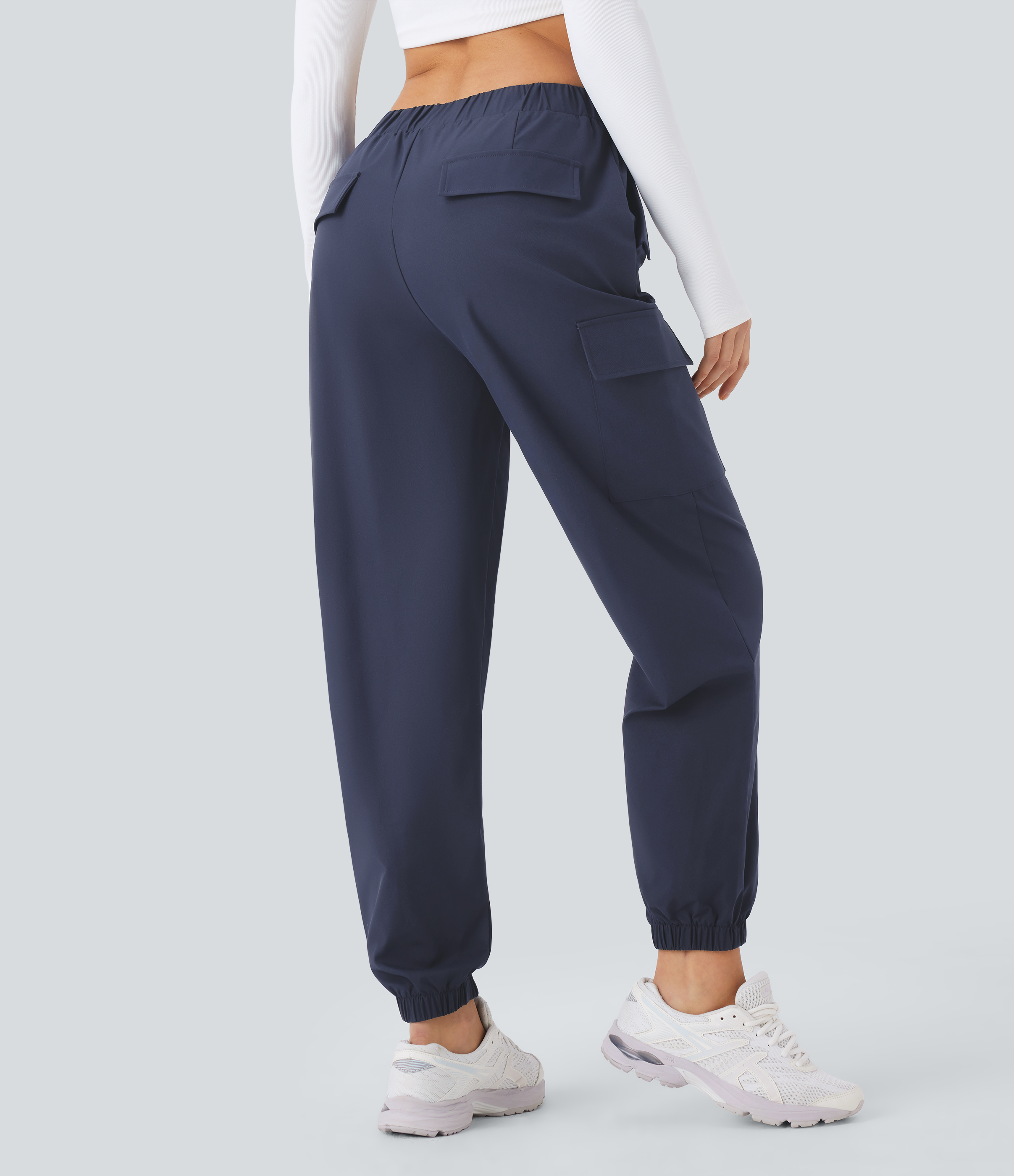 Halara Water Repellent Wear-Resistant Mid Rise Belted Multiple Pockets Hiking Cargo Joggers  - Polar Night - XL(regular) 