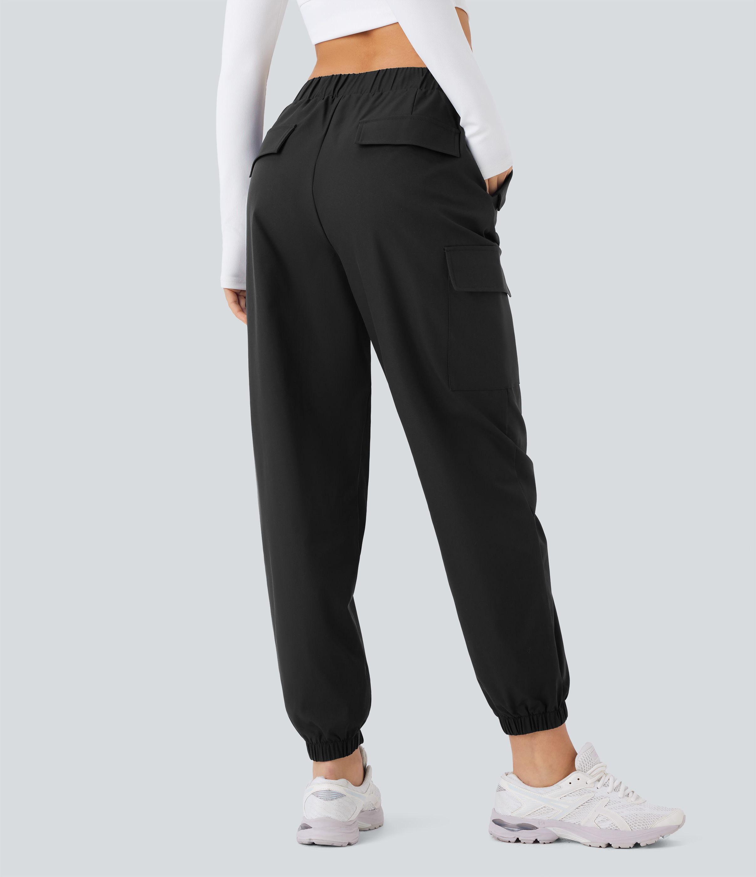 Halara Water Repellent Wear-Resistant Mid Rise Belted Multiple Pockets Hiking Cargo Joggers  - Black - XS(regular) 