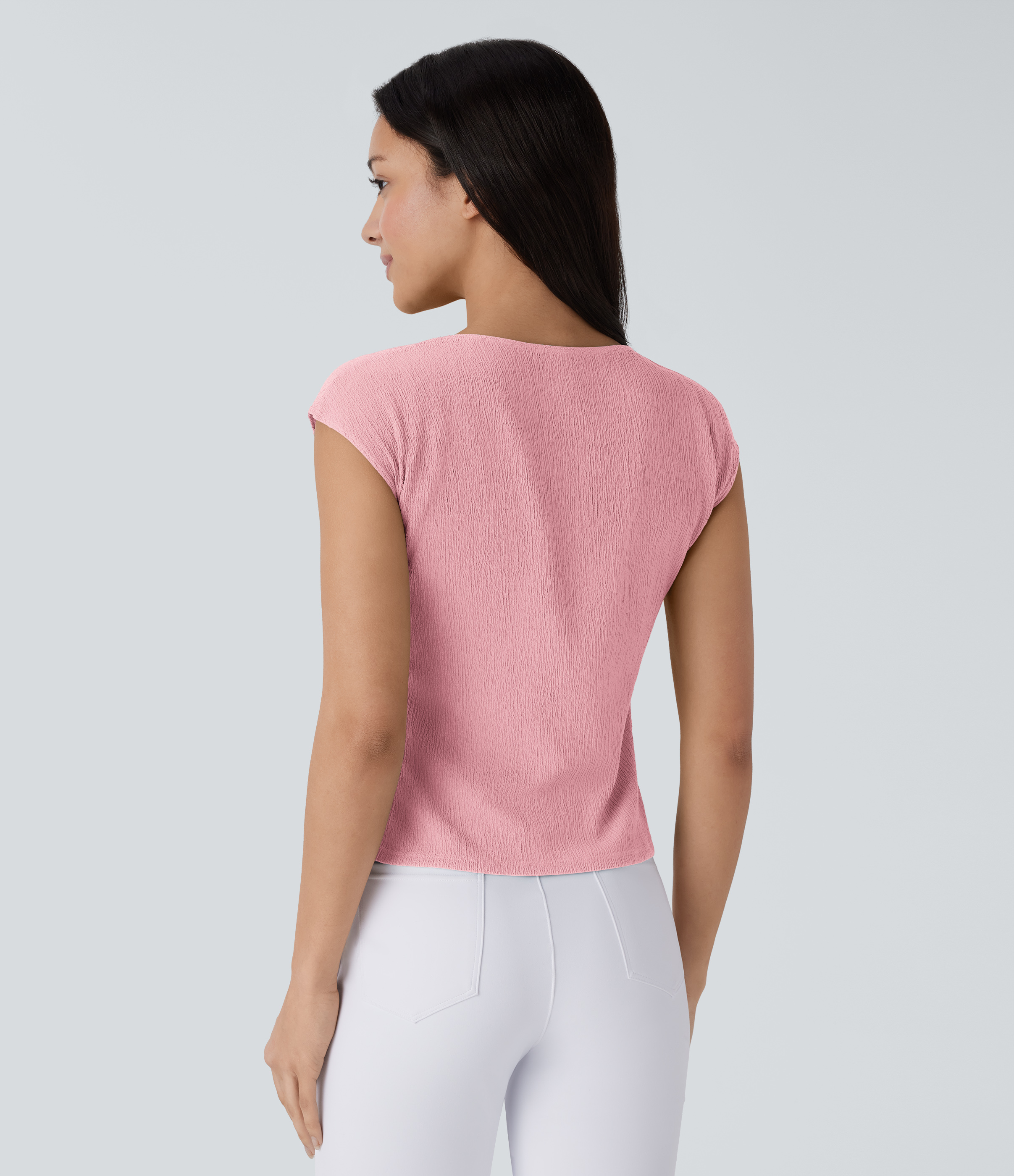 Halara Slash Neck Short Sleeve Ruched Split Asymmetric Hem Casual Top Tank Top - Bridal Rose - S golf tops halter top tunic tops 