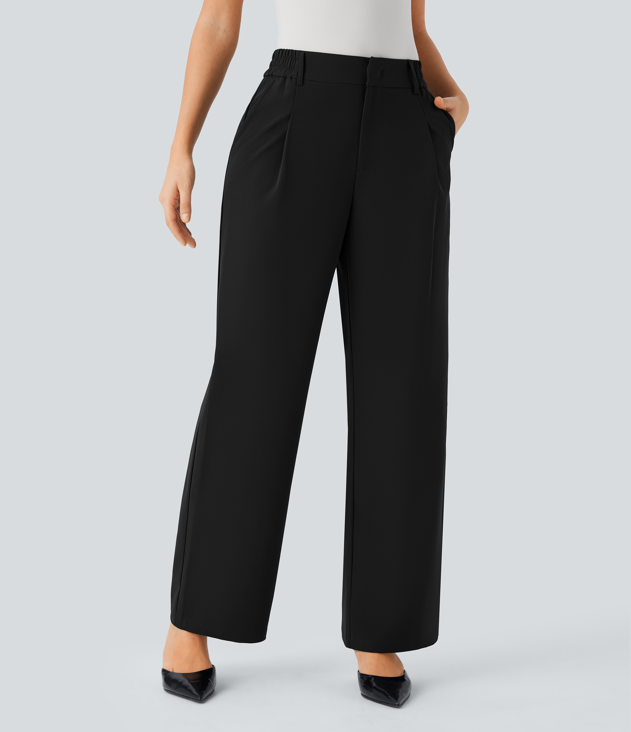 Halara Water Repellent Wear-Resistant Mid High Waisted Zipper Side Pocket Thermal Straight Leg Work  Pants  - Black - XL(regular) sweatpants 