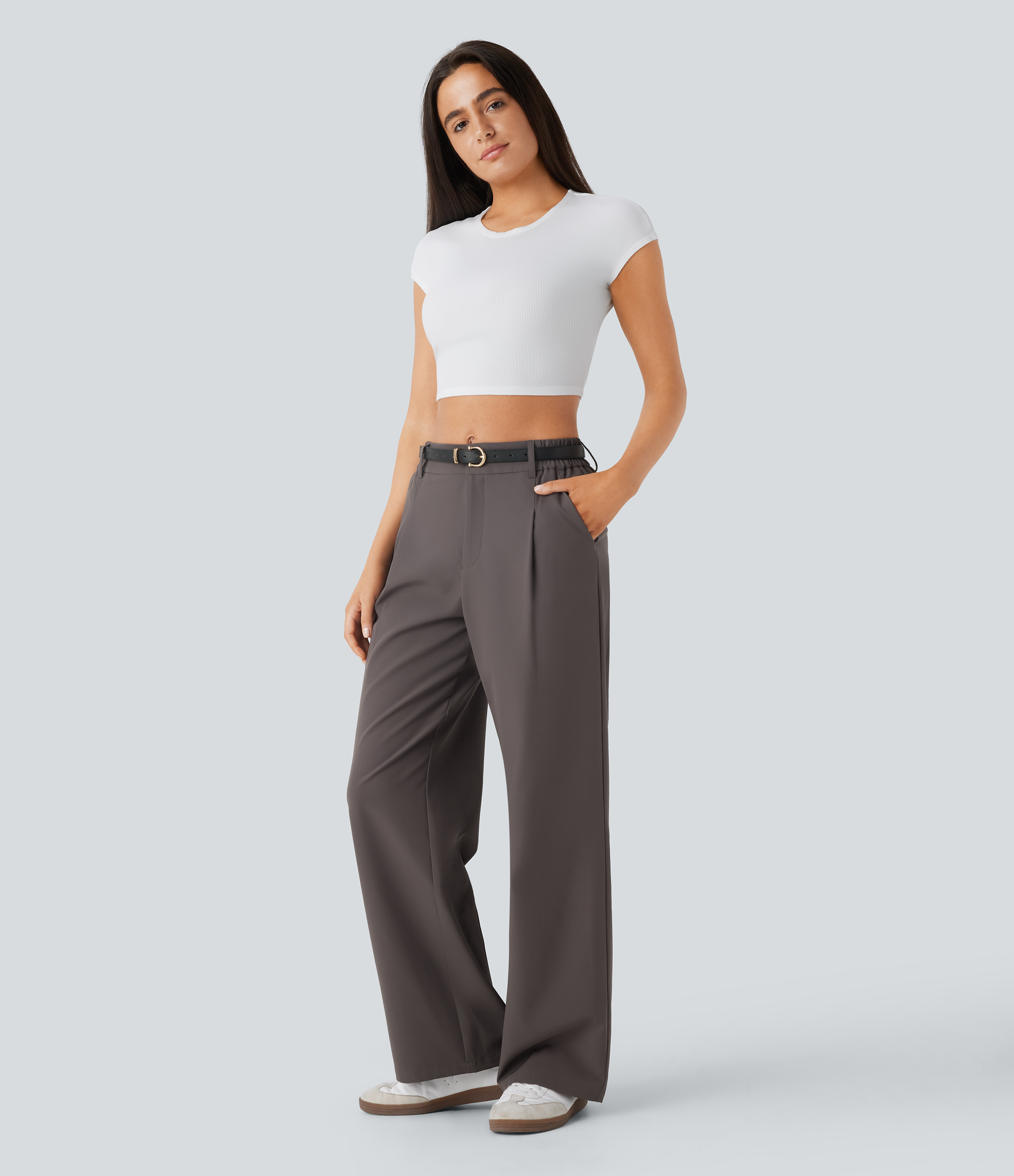 Halara Water Repellent Wear-Resistant Mid High Waisted Zipper Side Pocket Thermal Straight Leg Work  Pants  - Eiffel Tower - L(regular) 