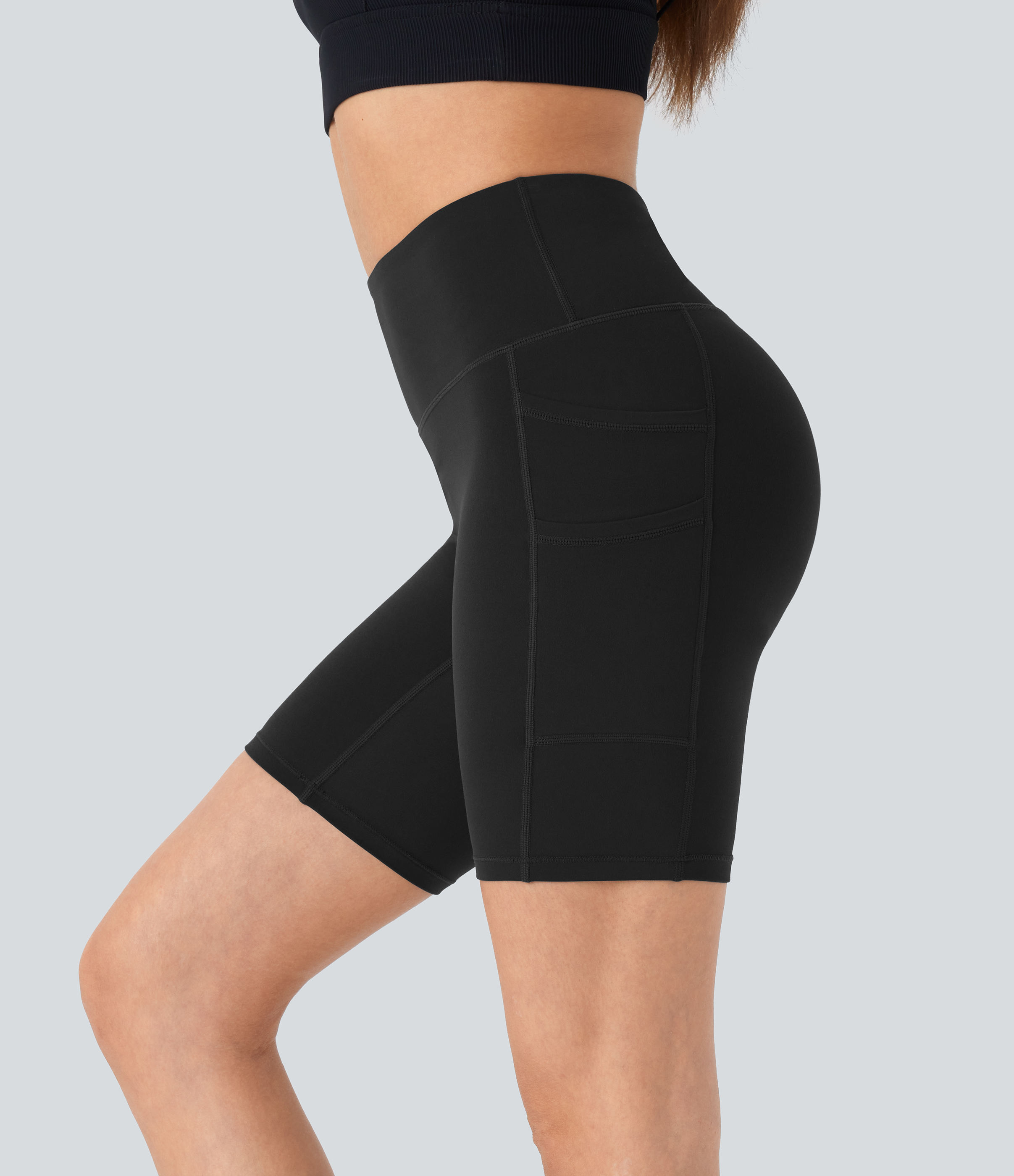 Halara Softlyzeroв„ў High Waisted Double Pockets Yoga Biker Shorts 7``-UPF50+  - Black - XS biker shorts women black biker shorts 