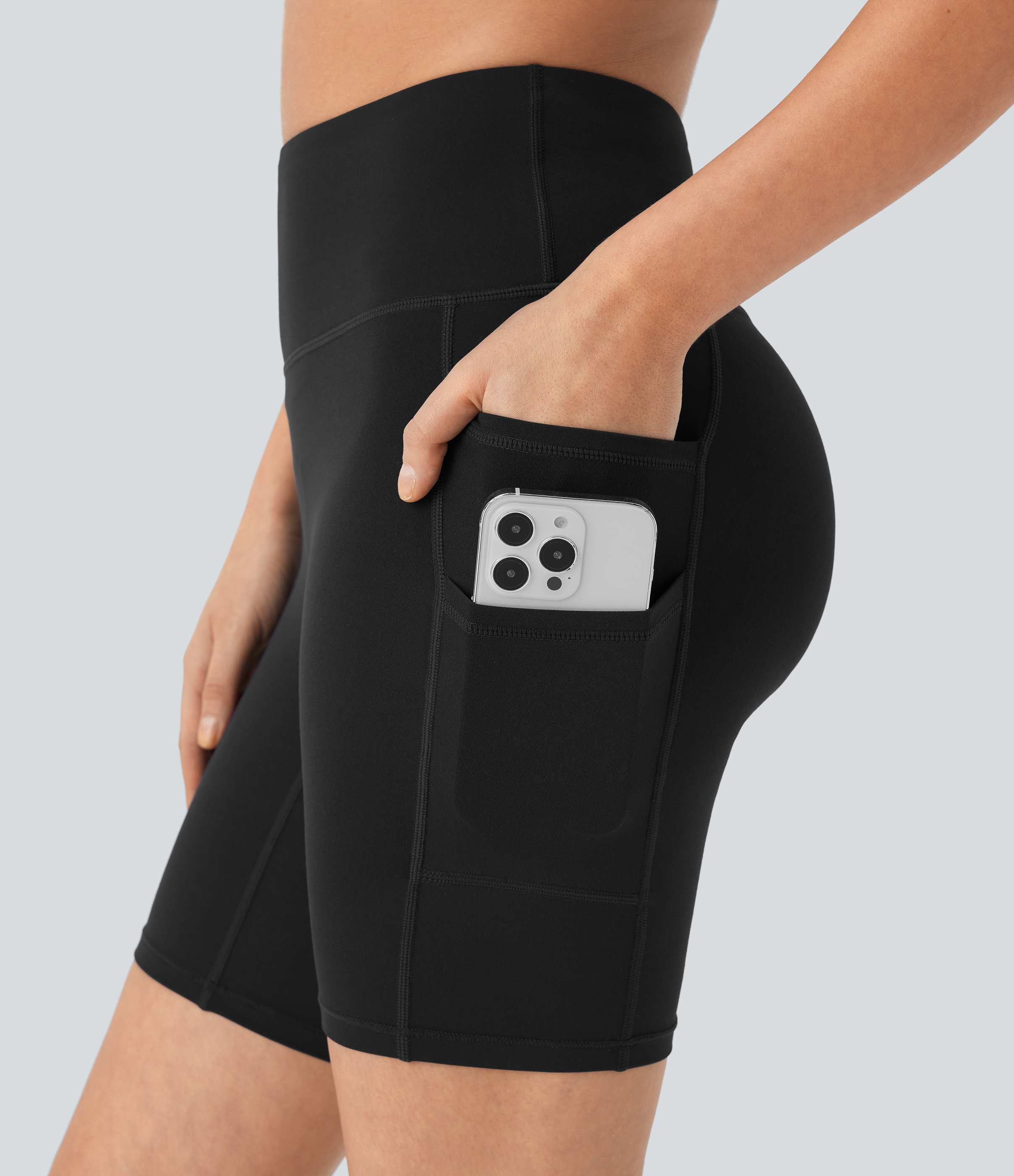 Halara Softlyzeroв„ў High Waisted Double Pockets Yoga Biker Shorts 7``-UPF50+  - Black - XS biker shorts women black biker shorts 
