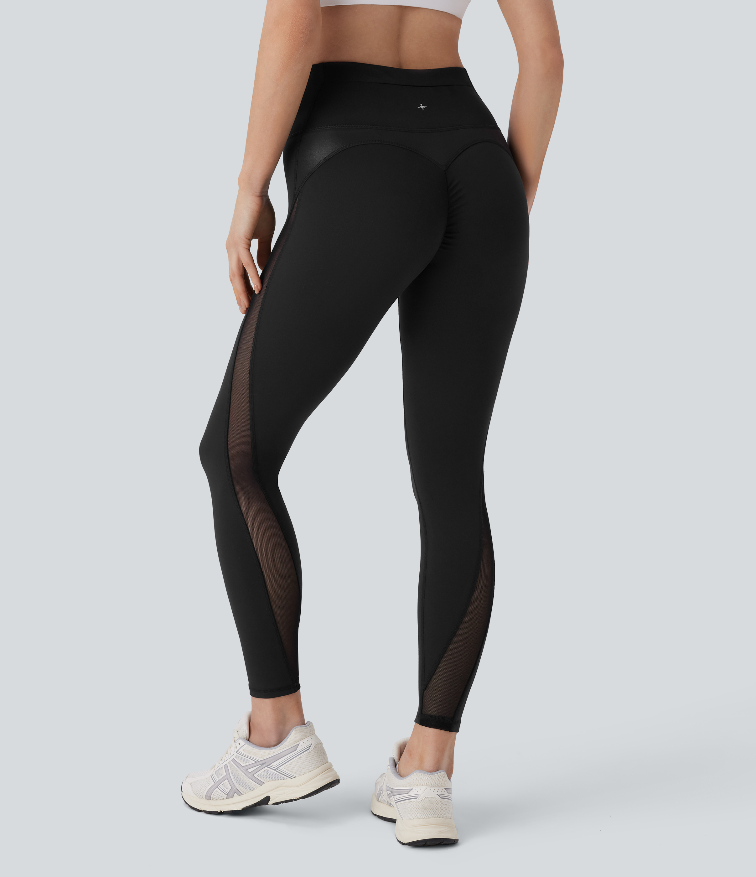 Halara HaloTek Airв„ў High Waisted Tummy Control Back Zip Pocket Contrast Mesh 7/8 Workout Leggings  - Black - L(7/8) gym leggings 