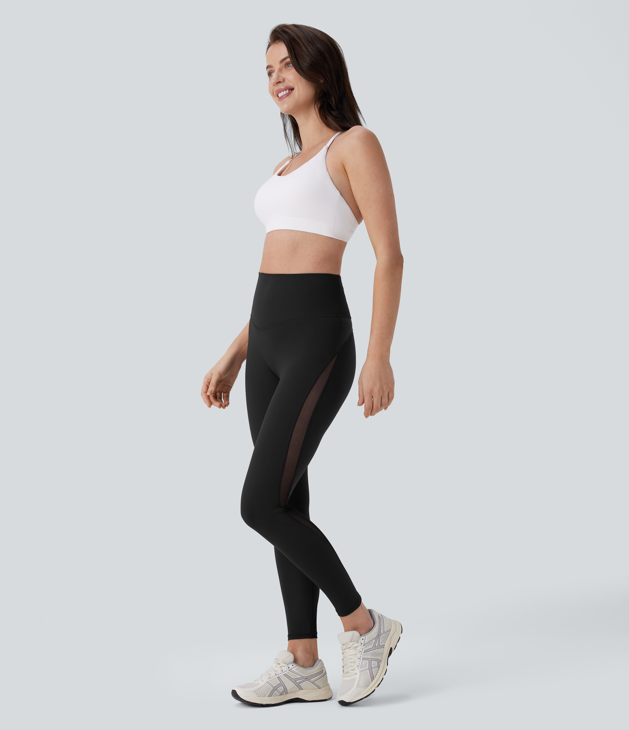 Halara HaloTek Airв„ў High Waisted Tummy Control Back Zip Pocket Contrast Mesh 7/8 Workout Leggings  - Black - L(7/8) gym leggings 