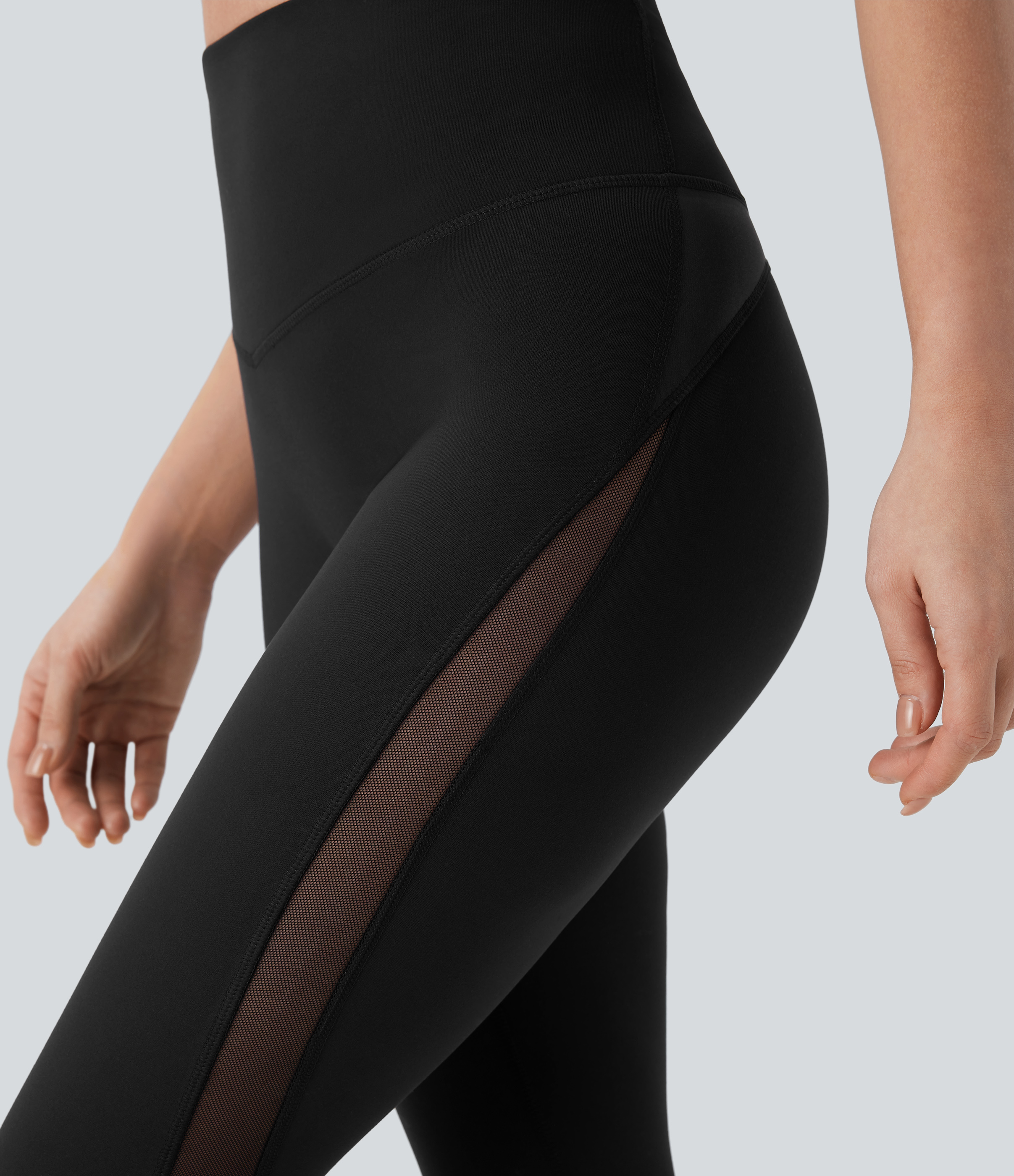 Halara HaloTek Airв„ў High Waisted Tummy Control Back Zip Pocket Contrast Mesh 7/8 Workout Leggings  - Black - L(7/8) gym leggings 