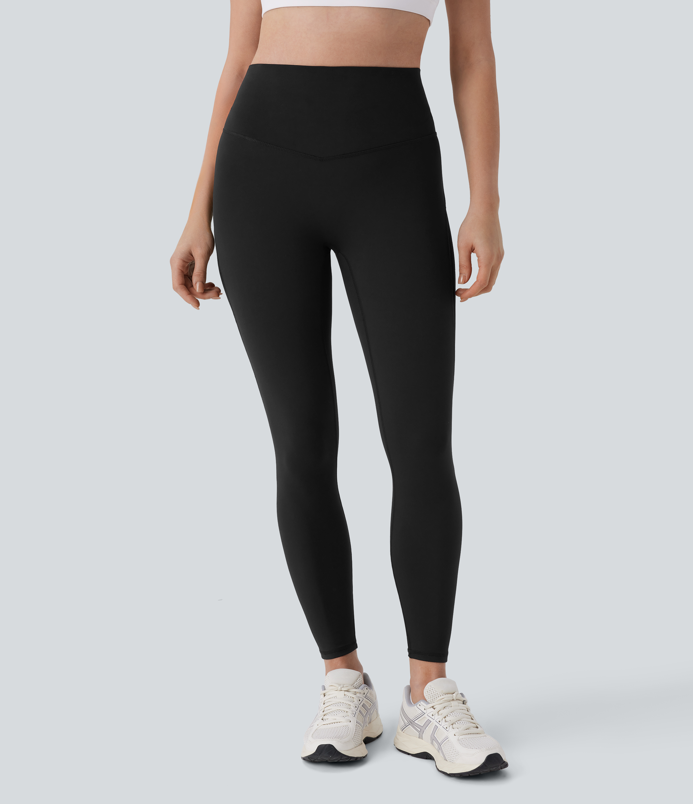 Halara HaloTek Airв„ў High Waisted Tummy Control Back Zip Pocket Contrast Mesh 7/8 Workout Leggings  - Black - L(7/8) gym leggings 