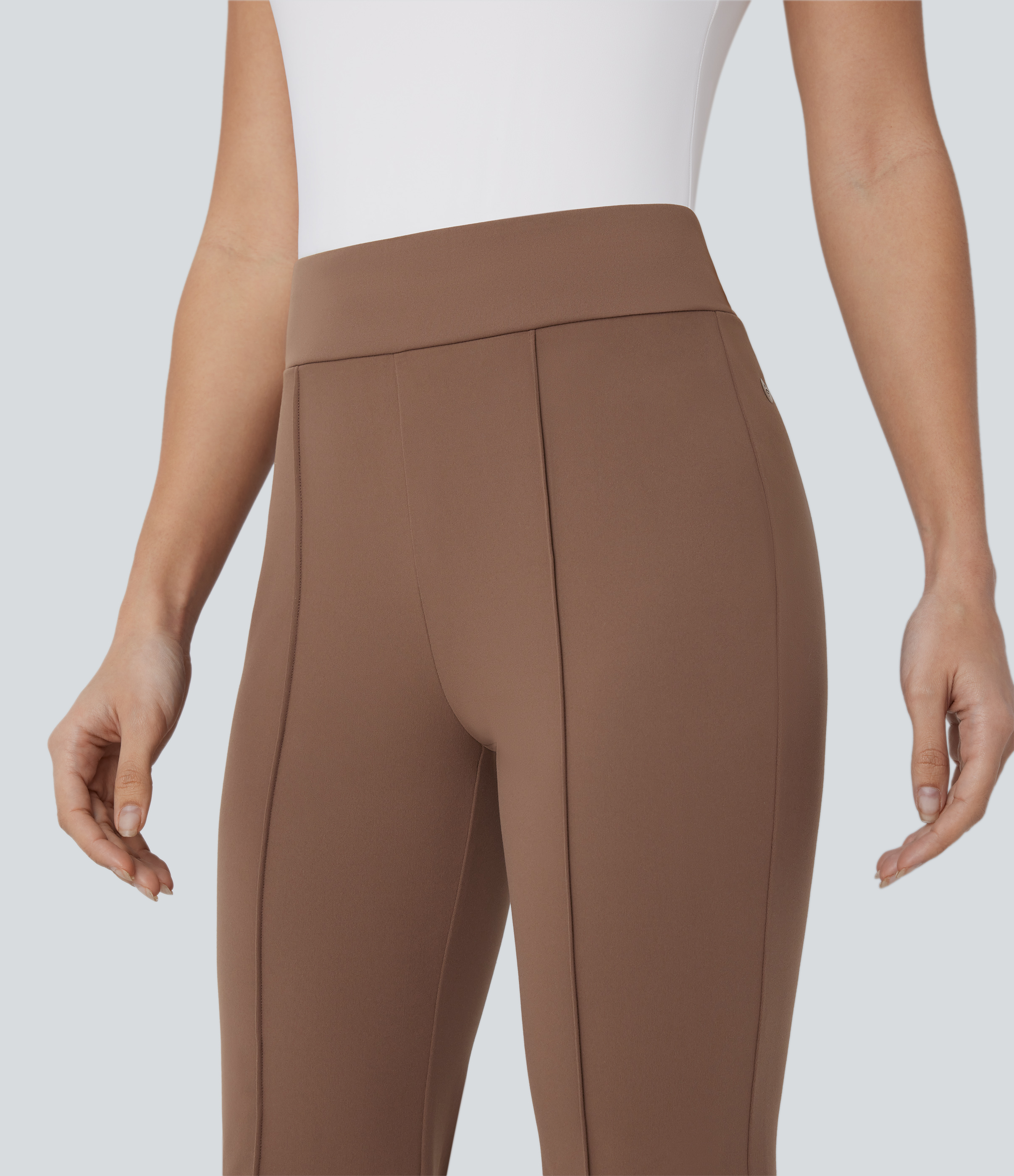 Halara Mid High Waisted Capri Bootcut Casual Pants  - Sepia - S(regular) sweatpants jogger pants stacked sweatpants cargo joggers 